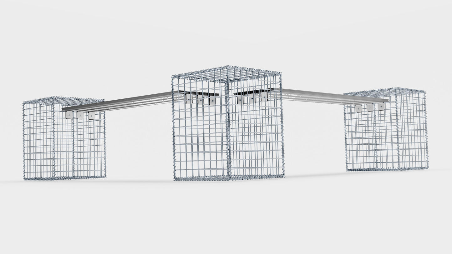 Gartenbank 3 Spiralgabionen - 205 x 60 x 40 cm (L x H x T) MW 5 x 5 cm, mit Recyclingauflage in anthrazit