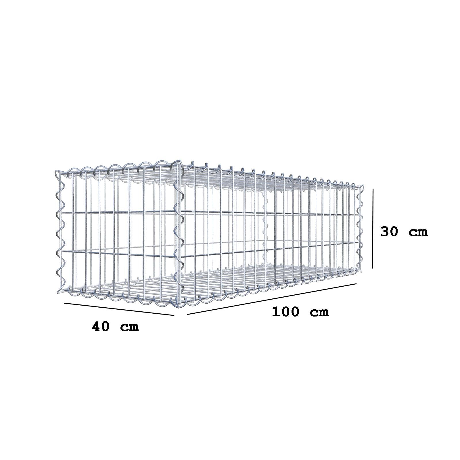 Schanskorf 100 cm x 30 cm x 40 cm (L x H x D), maaswijdte 5 cm x 10 cm, spiraalvormig