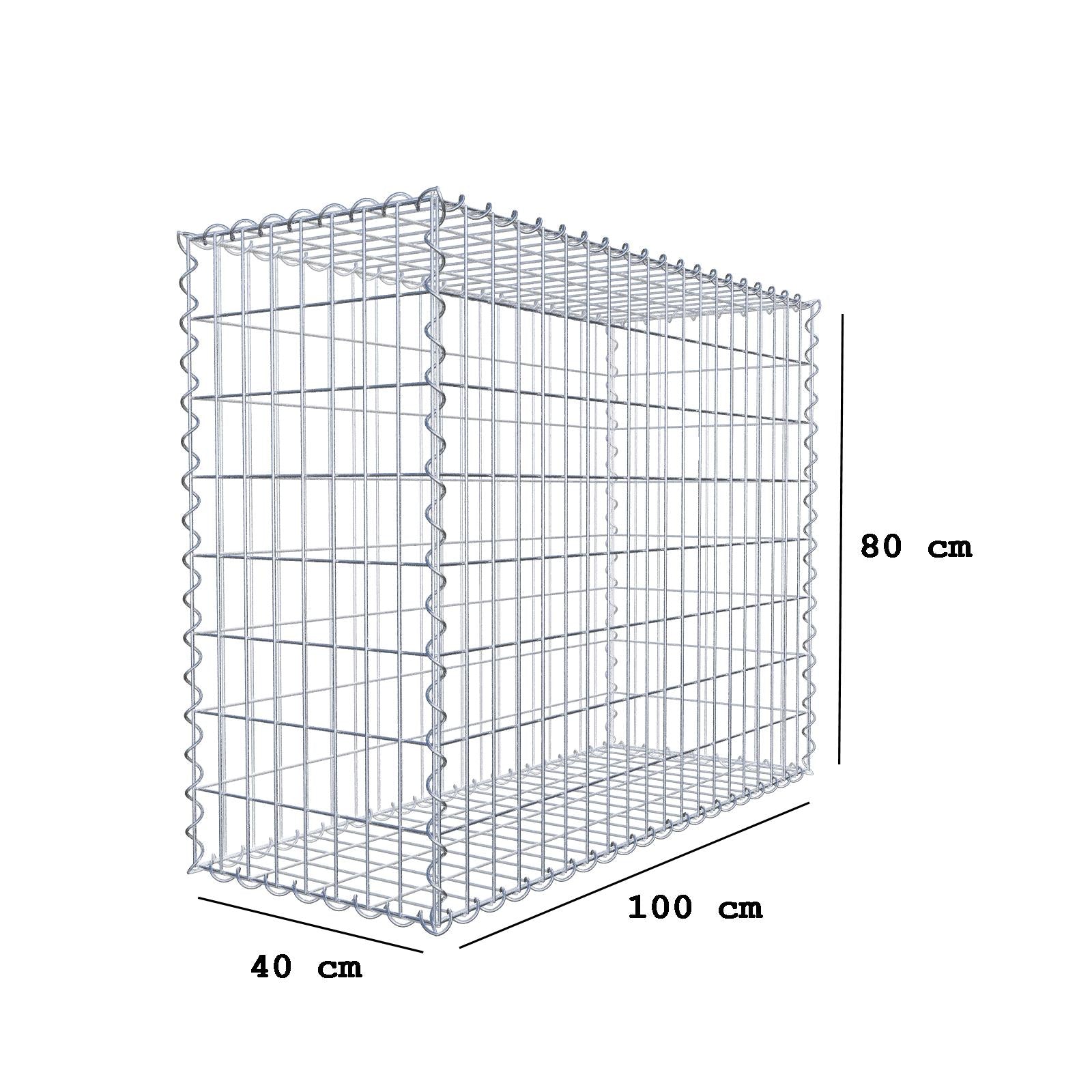 Gabione 100 cm x 80 cm x 40 cm (L x H x T), Maschenweite 5 cm x 10 cm, Spirale