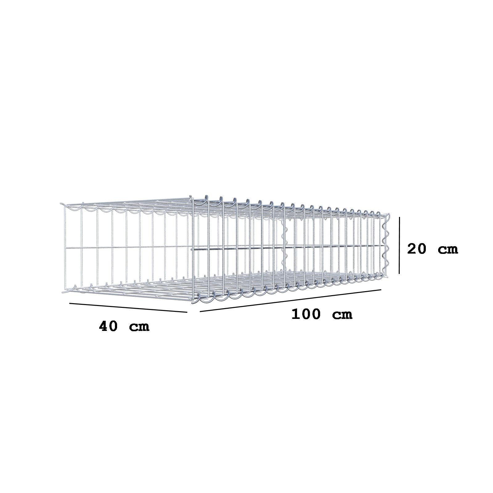Grown-on gabion type 2 100 cm x 20 cm x 40 cm (L x H x D), mesh size 5 cm x 10 cm, spiral
