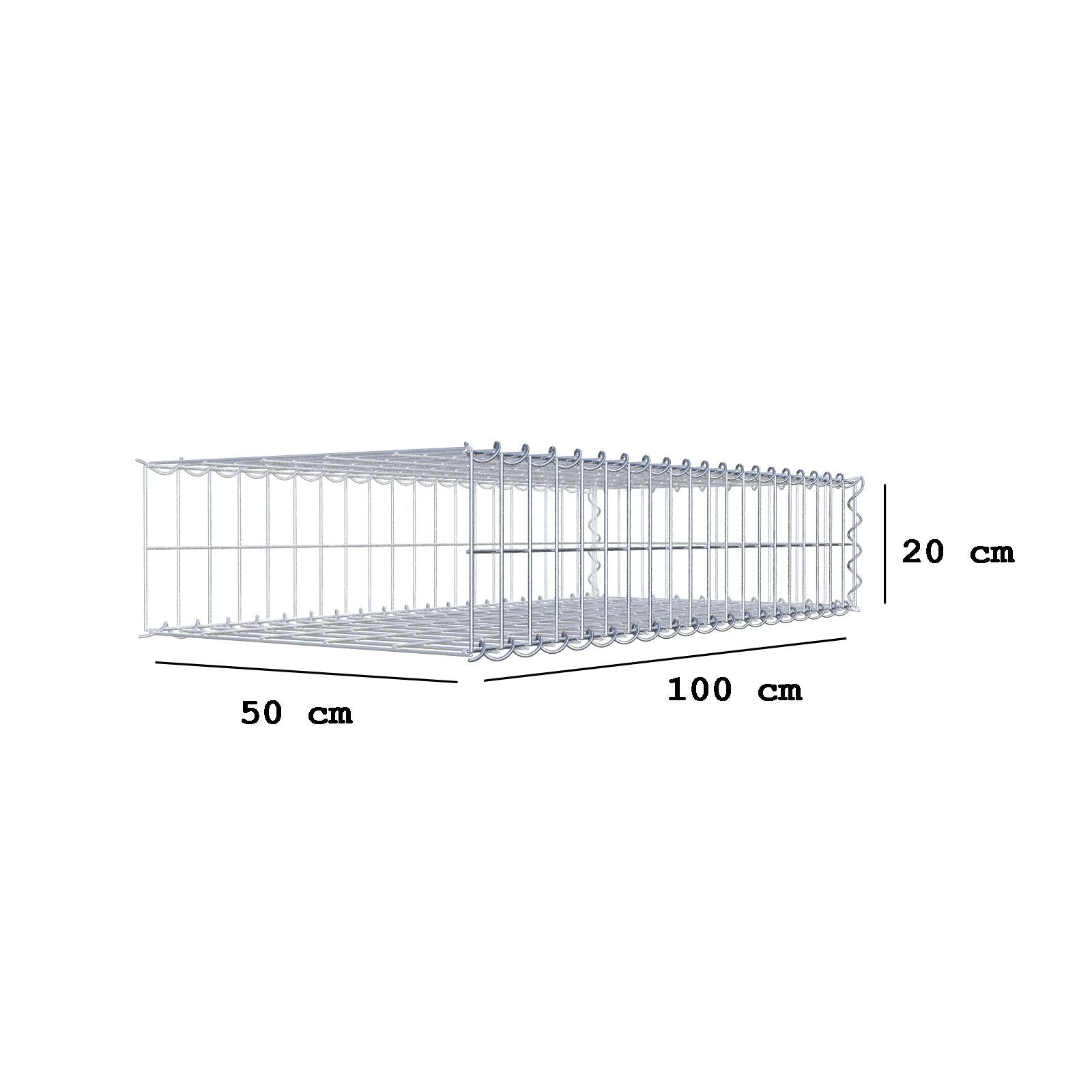 Grown-on gabion type 2 100 cm x 20 cm x 50 cm (L x H x D), mesh size 5 cm x 10 cm, spiral