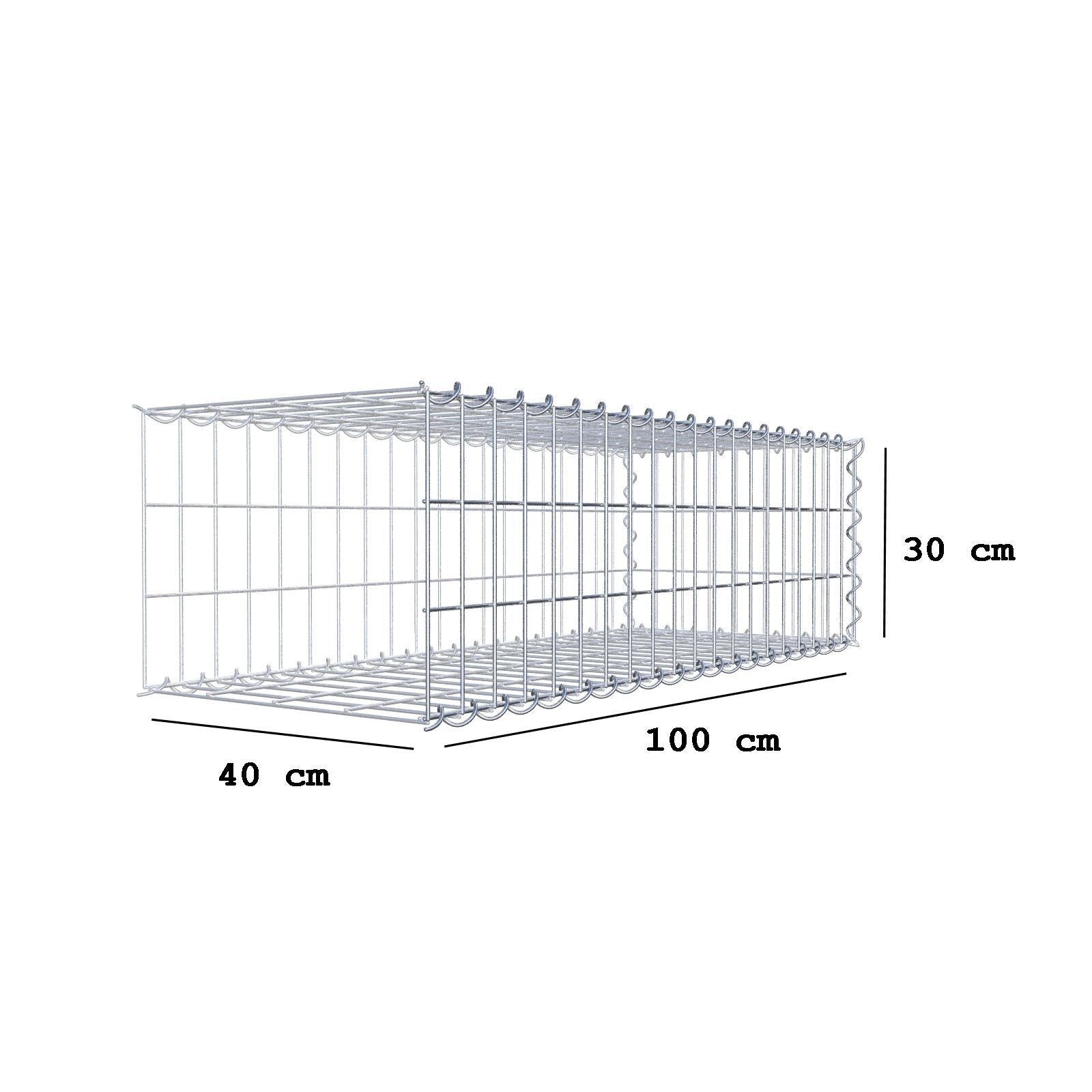 Grown-on gabion type 2 100 cm x 30 cm x 40 cm (L x H x D), mesh size 5 cm x 10 cm, spiral