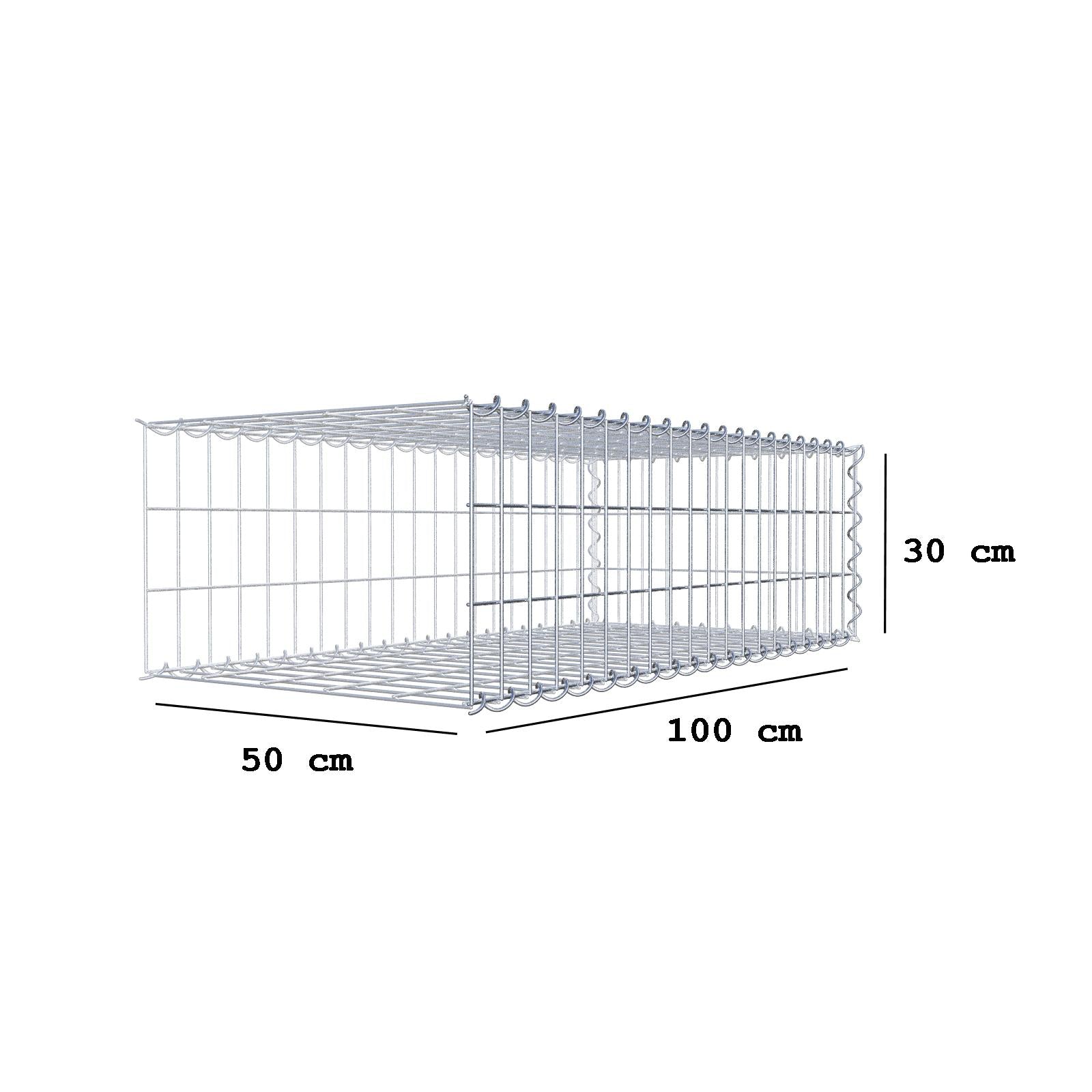 Opvokset gabion type 2 100 cm x 30 cm x 50 cm (L x H x D), maskestørrelse 5 cm x 10 cm, spiral