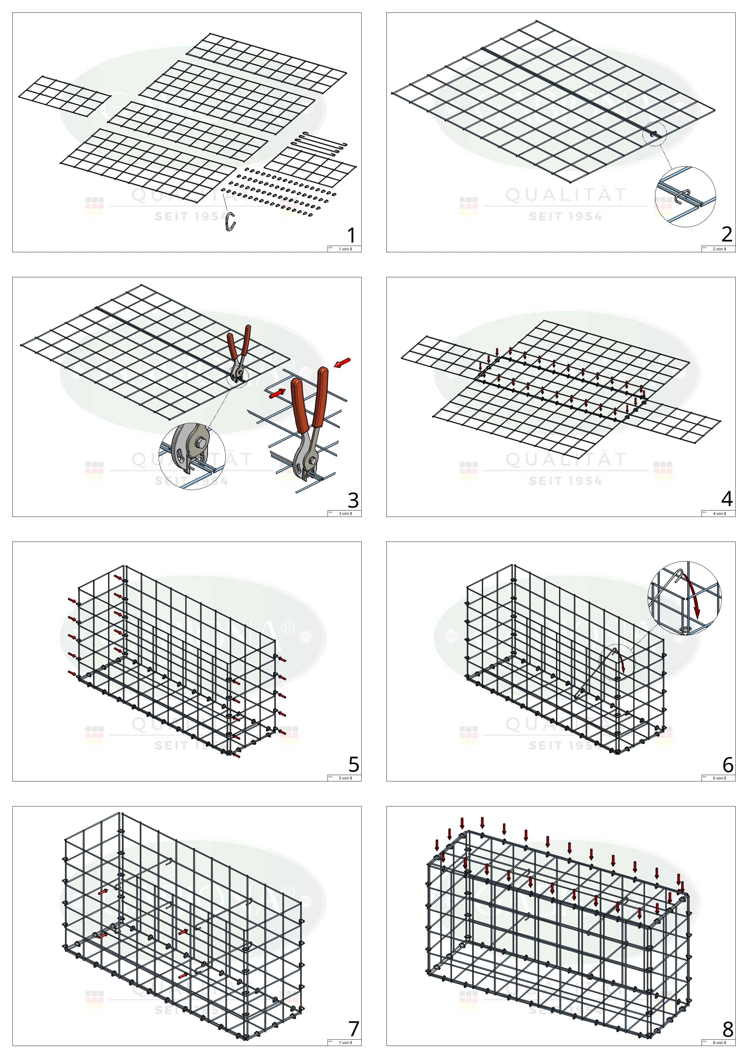 Gabion 100 cm x 60 cm x 30 cm (L x H x P), mailles 10 cm x 10 cm, anneau en C
