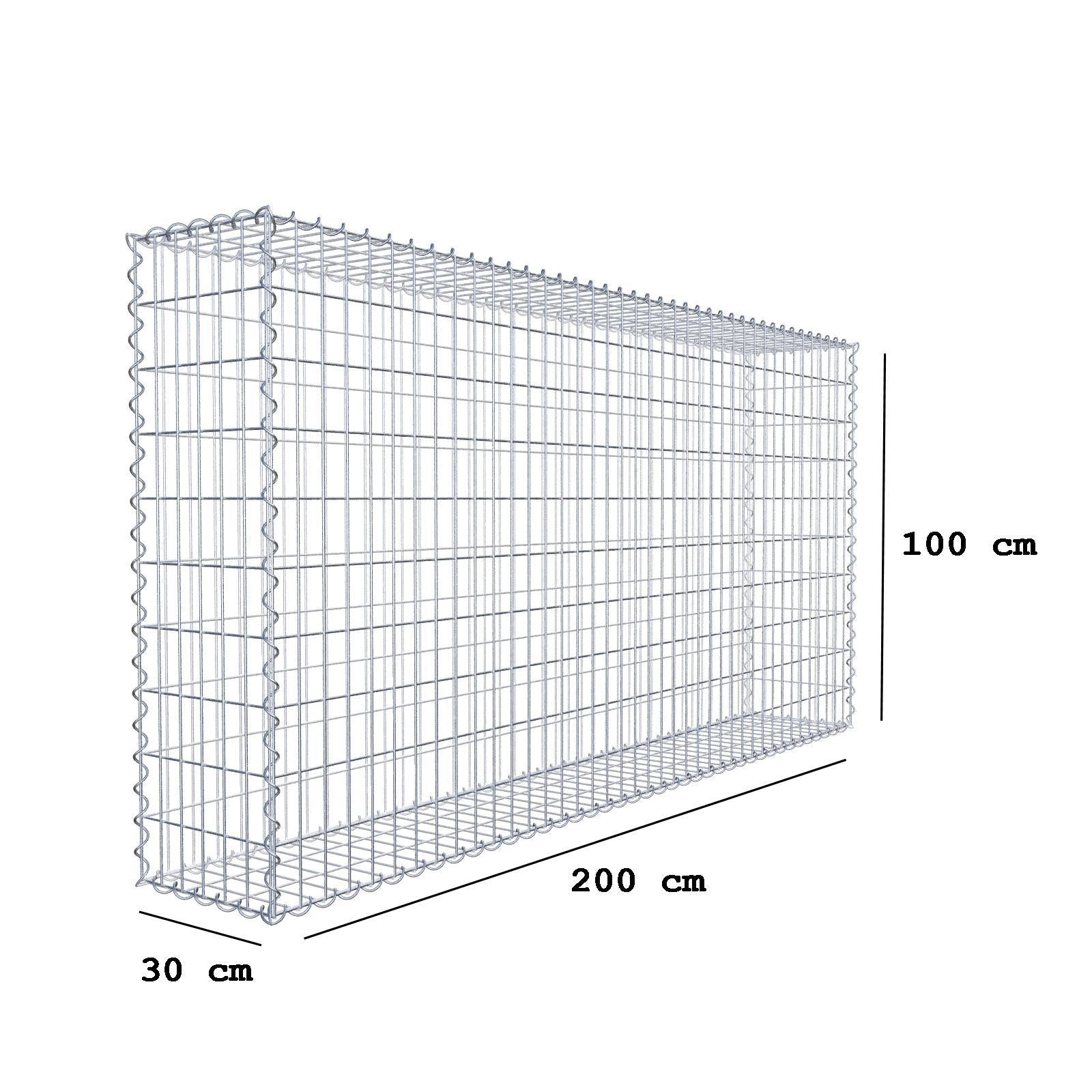 Gabion 200 cm x 100 cm x 30 cm (L x H x P), mailles 5 cm x 10 cm, spirale