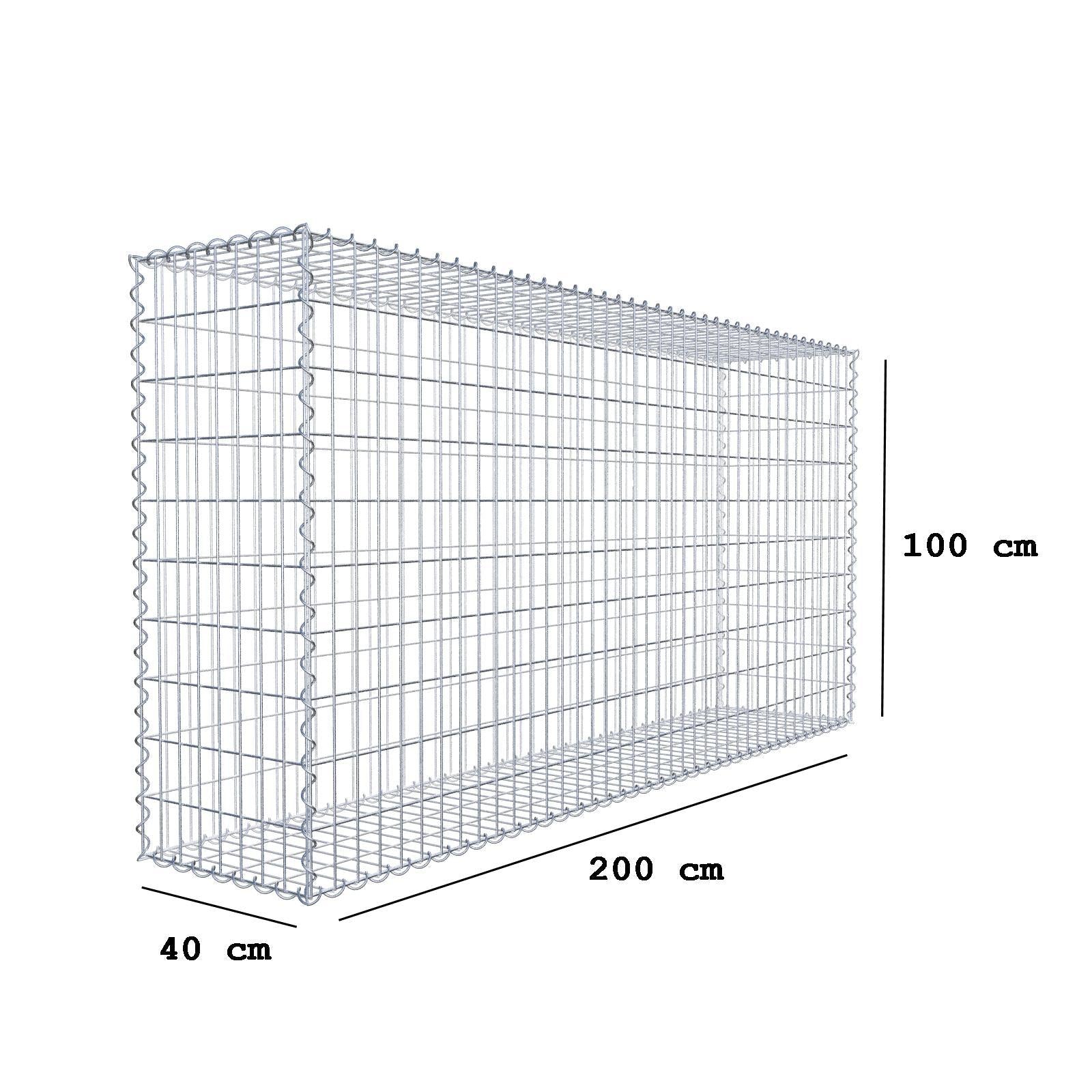 Gabbione 200 cm x 100 cm x 40 cm (L x H x P), maglia 5 cm x 10 cm, spirale