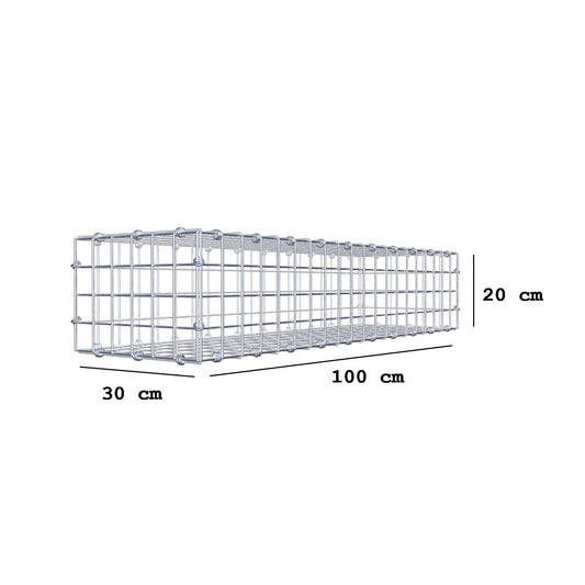Gabbione 100 cm x 20 cm x 30 cm (L x H x P), maglia 5 x 5 cm, anello a spirale