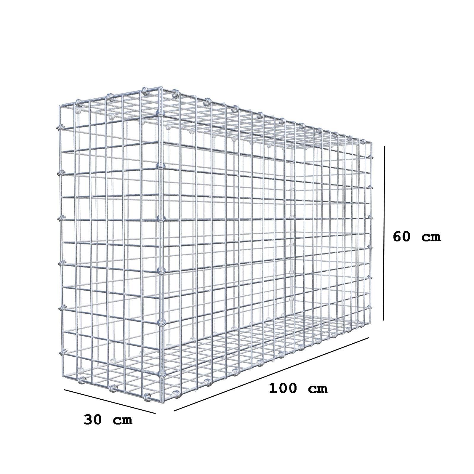 Gabione 100 cm x 60 cm x 30 cm (L x H x T), Maschenweite 5 x 5 cm, Spiralring