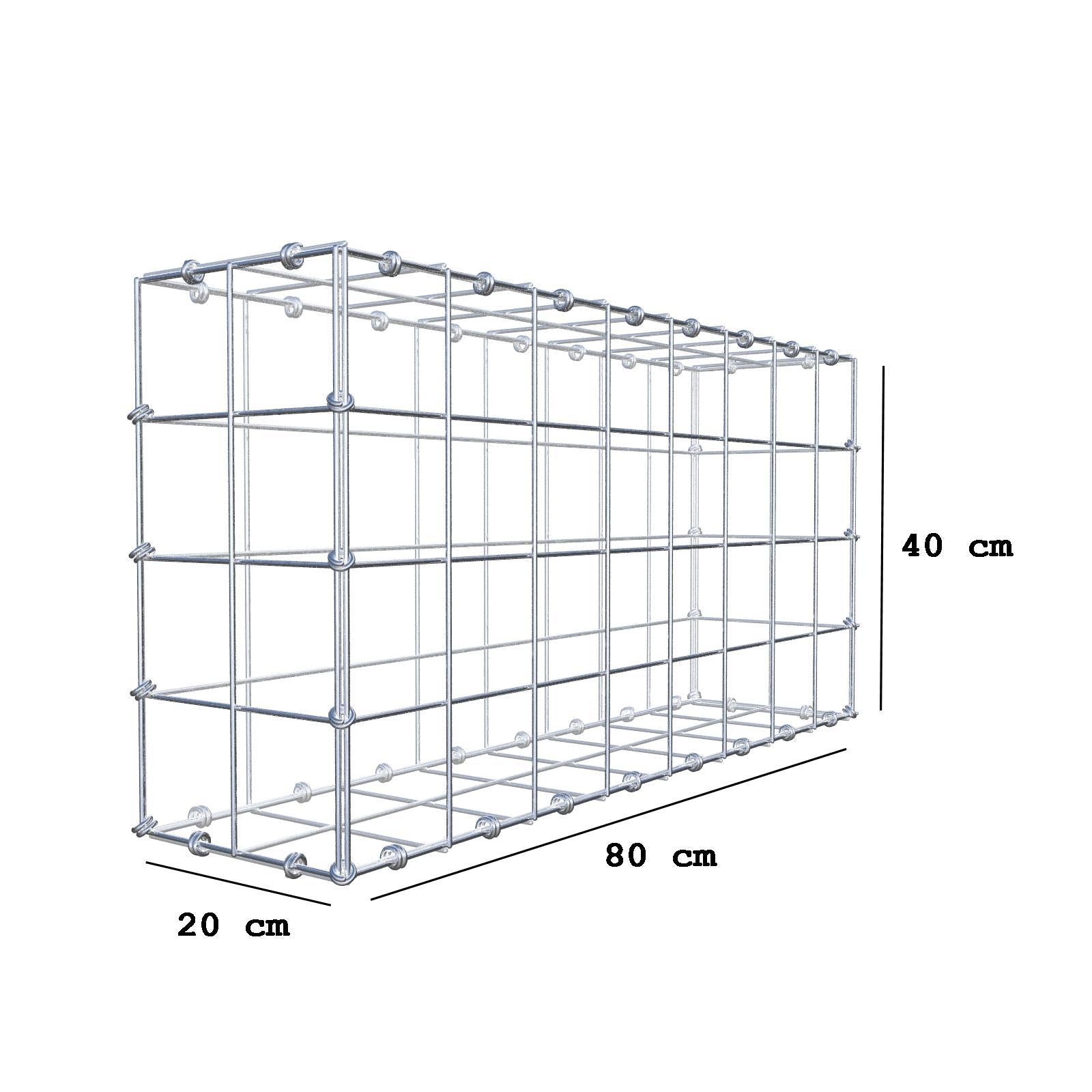 Gabione 80 cm x 40 cm x 20 cm (L x H x T), Maschenweite 10 x 10 cm, Spiralring
