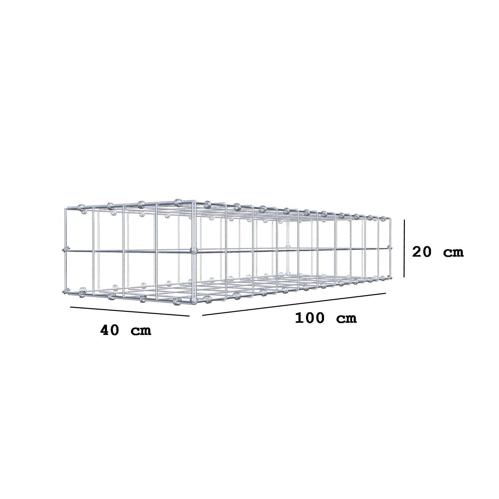 Gabione 100 cm x 20 cm x 40 cm (L x H x T), Maschenweite 10 x 10 cm, Spiralring