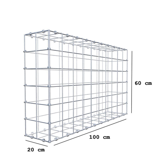 Gabion 100 cm x 60 cm x 20 cm (L x H x D), maskstorlek 10 x 10 cm, spiralring