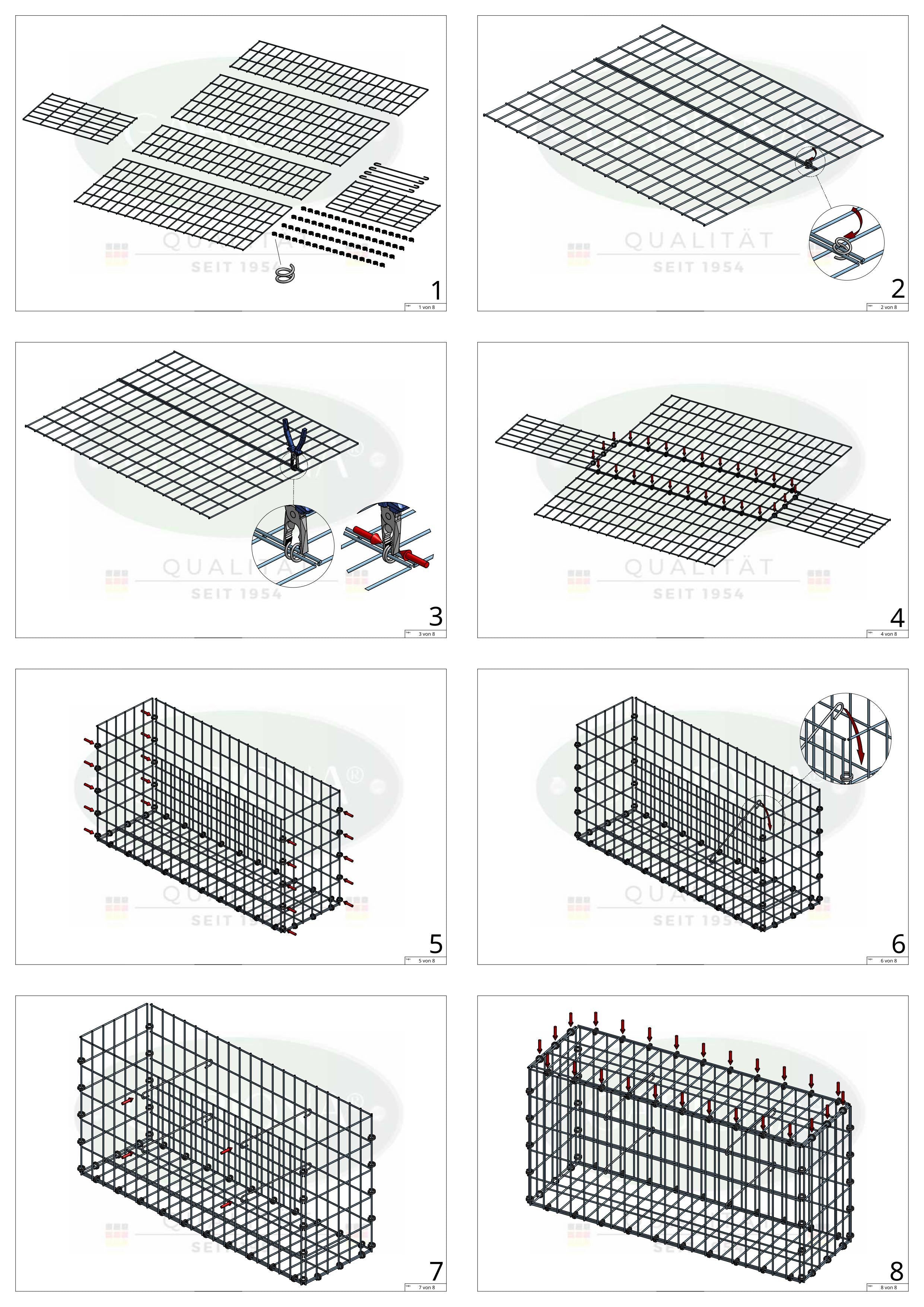 Gabion 100 cm x 30 cm x 40 cm (L x H x D), mesh size 5 x 10 cm, spiral ring