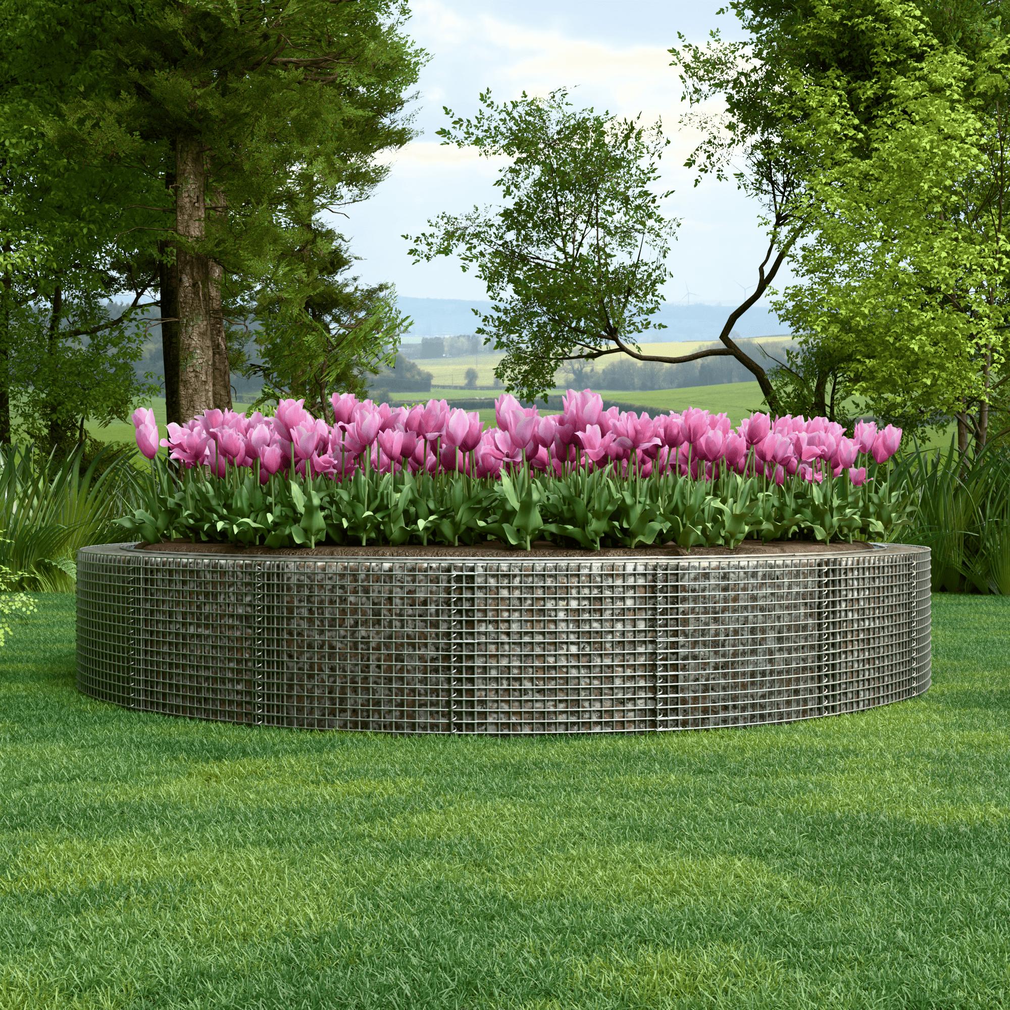 Lit surélevé rond, diamètre extérieur 502 cm, hauteur 50 cm, mailles 5 x 5 cm, épaisseur des parois 15 cm