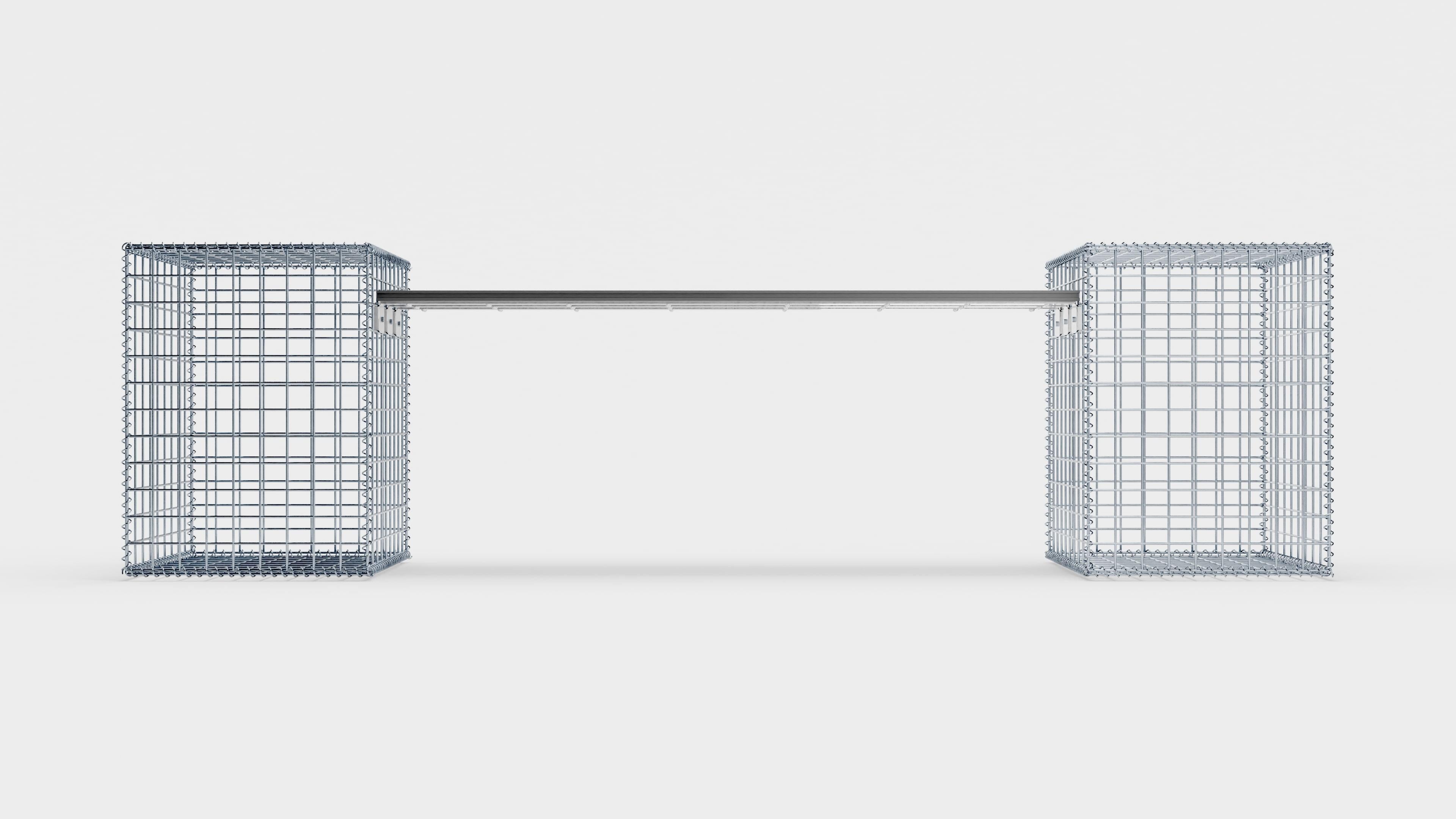 Panchina in gabbioni con 2 gabbioni a spirale, 205 cm di lunghezza x 60 cm di altezza x 40 cm di profondità, zincati, MW 5 x 5 cm, con piano riciclato in antracite