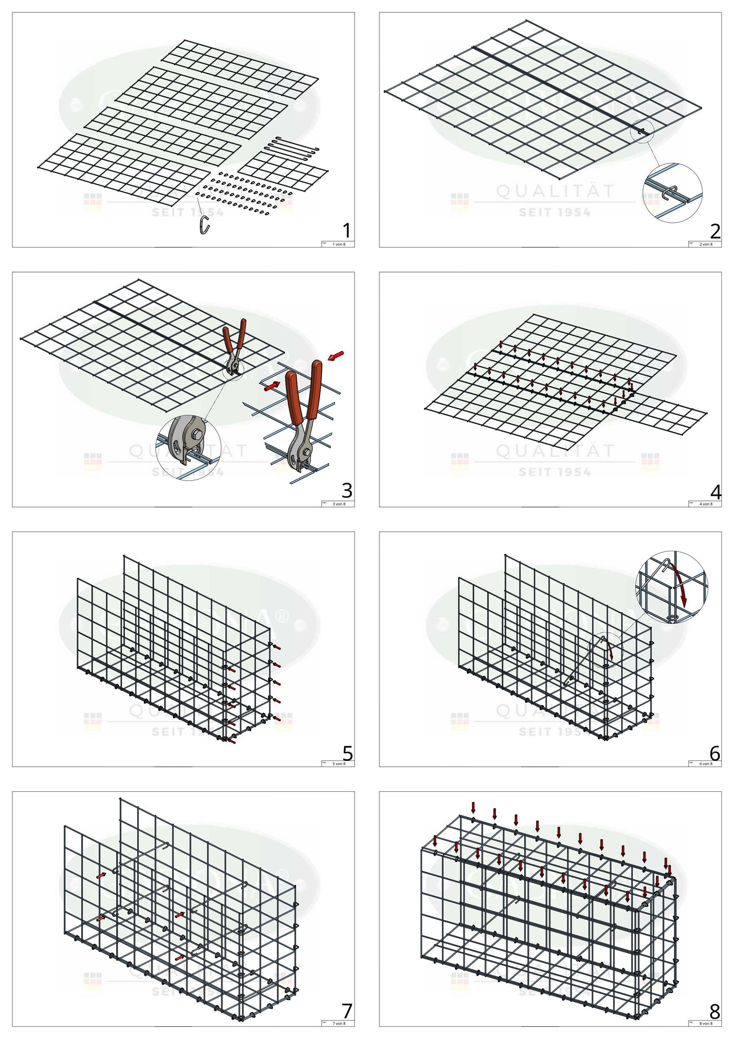 Mounted gabion type 2 100 cm x 40 cm x 20 cm (L x H x D), mesh size 10 cm x 10 cm, C-ring