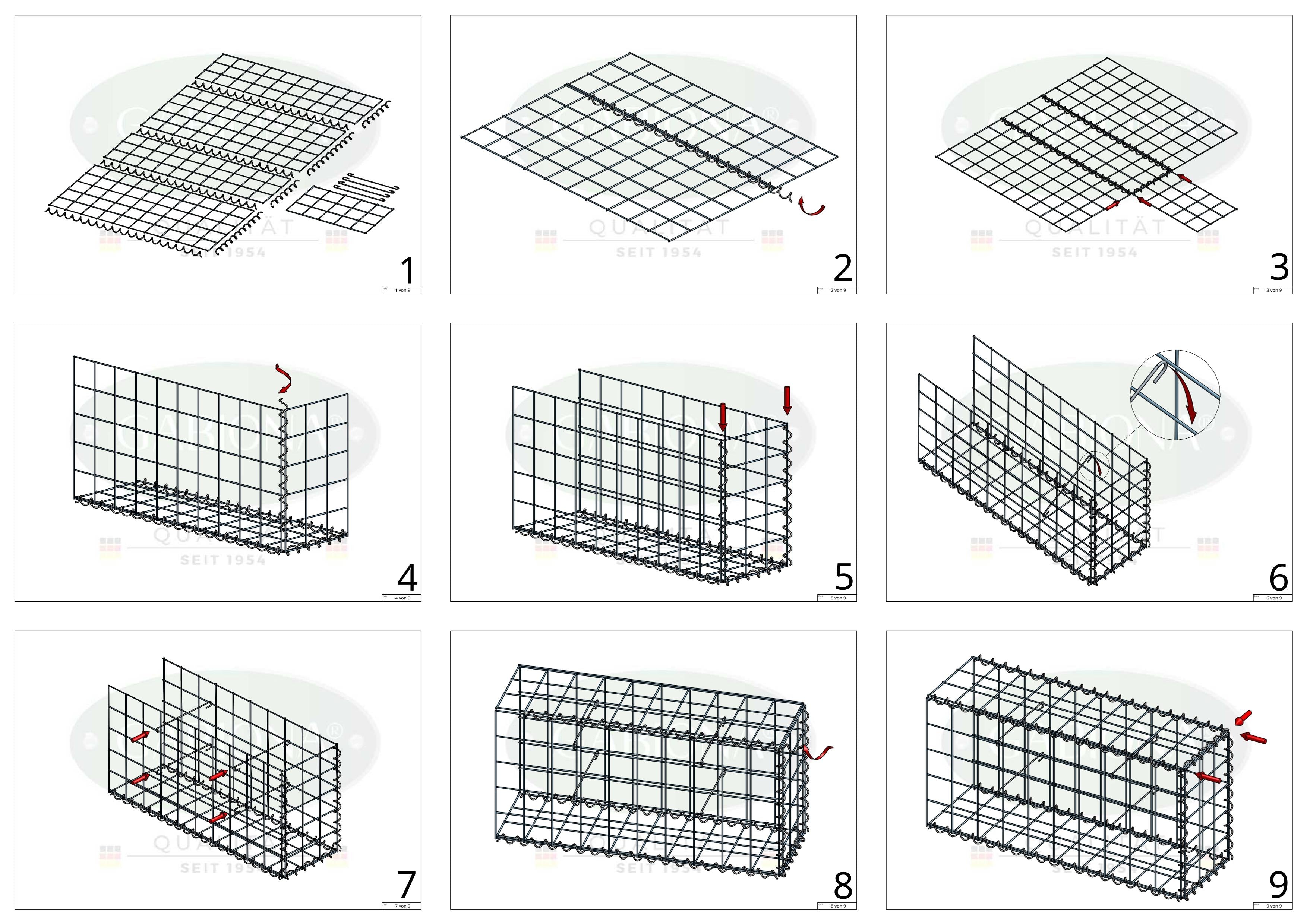Gabion rapporté type 2 100 cm x 30 cm x 50 cm (L x H x P), mailles 10 cm x 10 cm, spirale