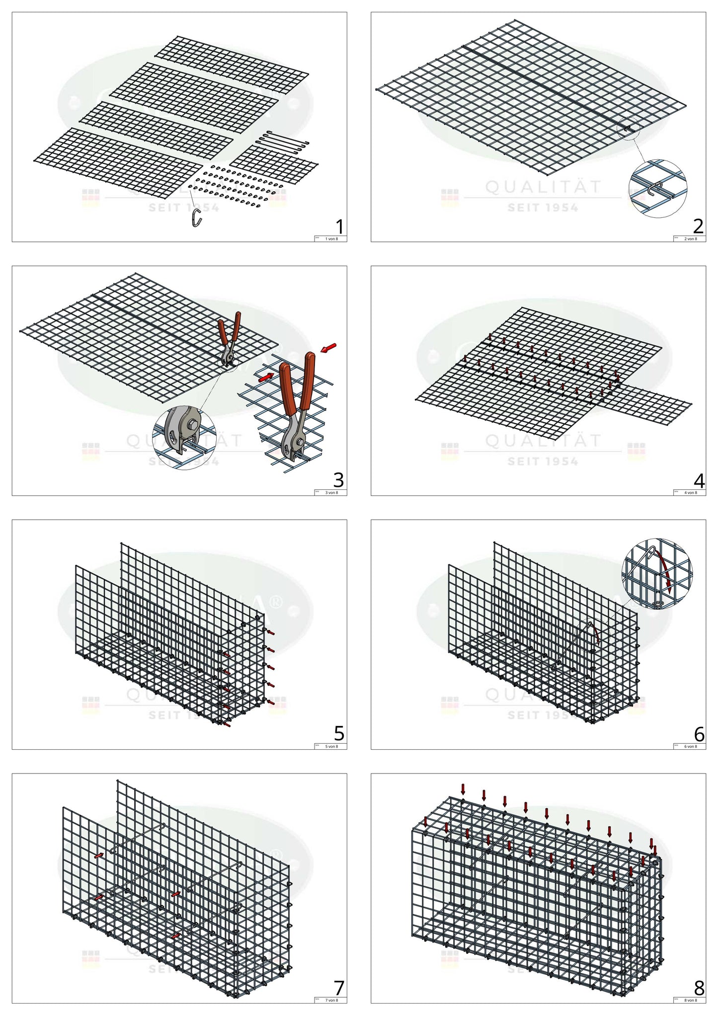 Add-on schanskorf type 2 100 cm x 100 cm x 40 cm (L x H x D), maaswijdte 5 cm x 5 cm, C-ring