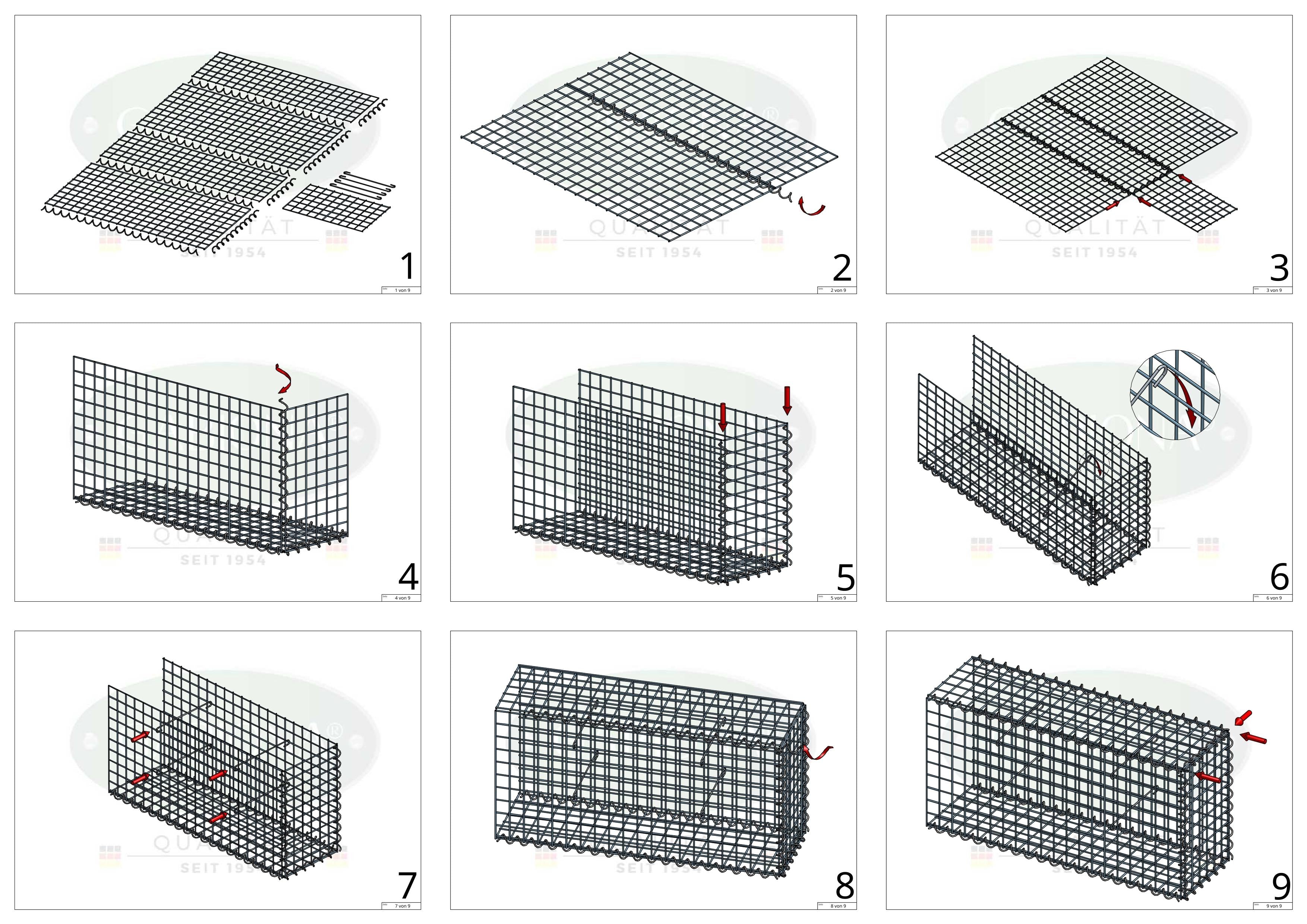Grown-on gabion type 2 100 cm x 30 cm x 20 cm (L x H x D), mesh size 5 cm x 5 cm, spiral