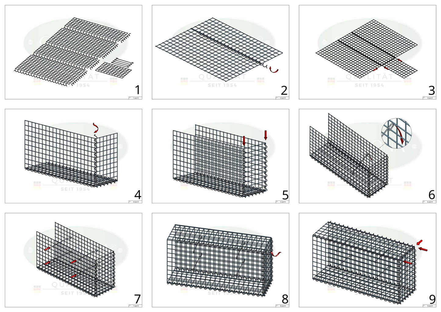 Grown-on gabion type 2 200 cm x 100 cm x 20 cm (L x H x D), mesh size 5 cm x 5 cm, spiral
