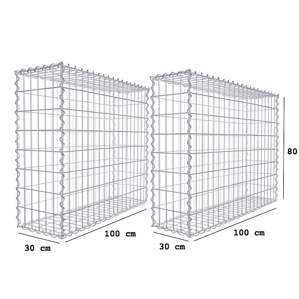 Lot de 2 gabions 100 x 80 x 30 cm (L x H x P), mailles 5 x 10 cm, fermeture en spirale, épaisseur du fil 4,5 mm
