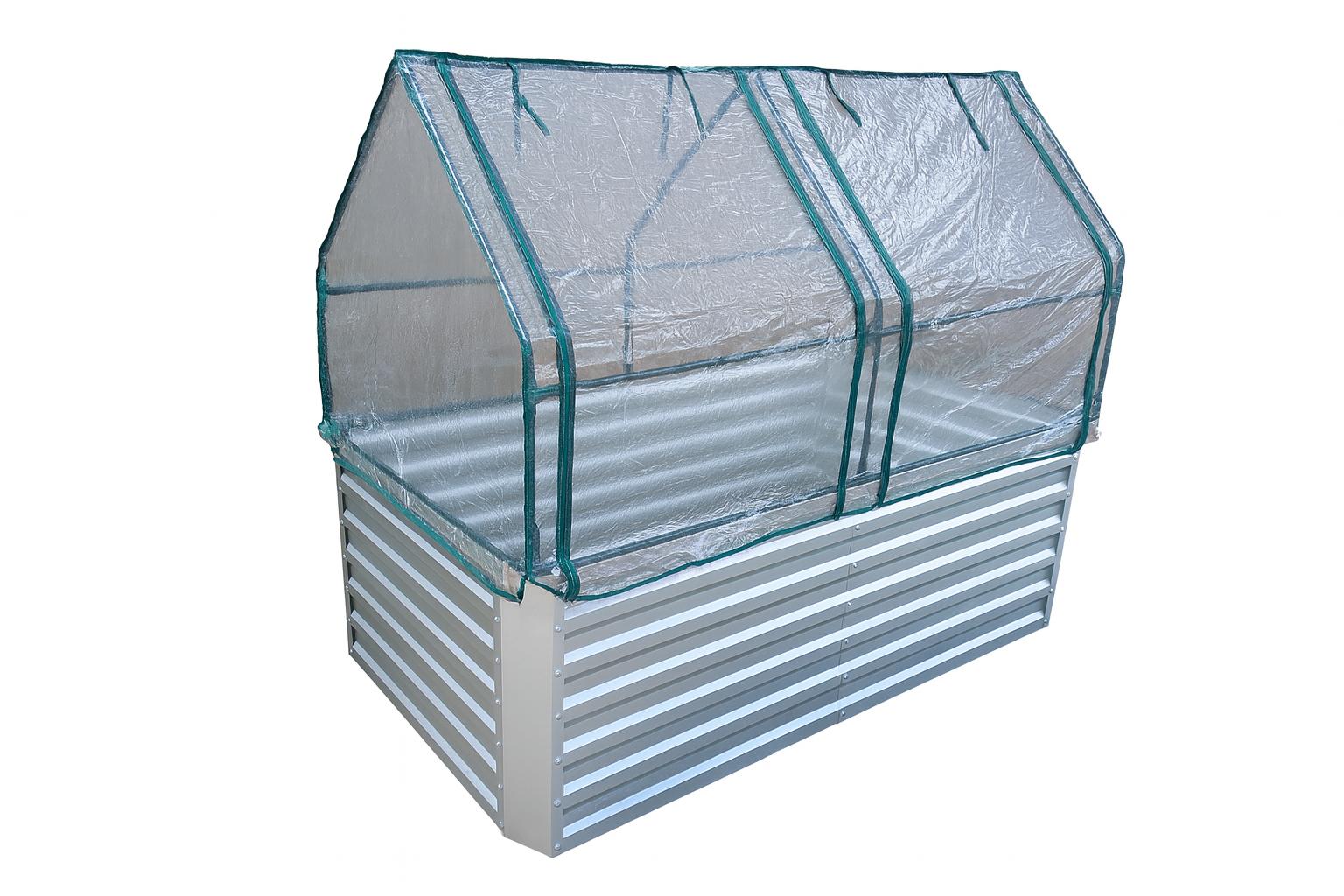 Lecho elevado de chapa galvanizada con tapa - Dimensiones sin tapa: 184 x 60 x 90 cm (L x A x P, dimensiones de plantación)