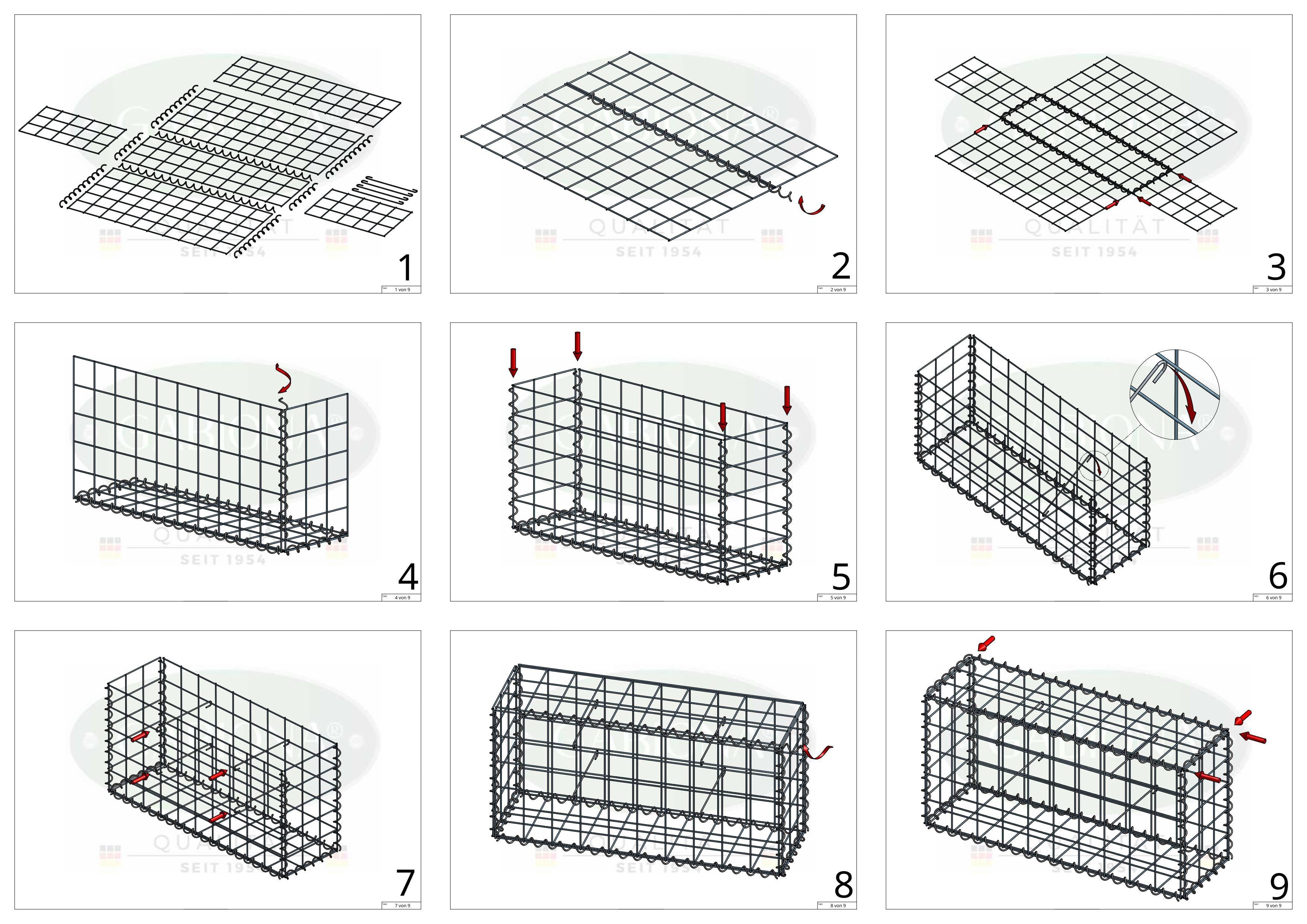 Set di 2 gabbioni 100 cm x 50 cm x 30 cm (L x A x P), maglia 10 x 10 cm, spirale