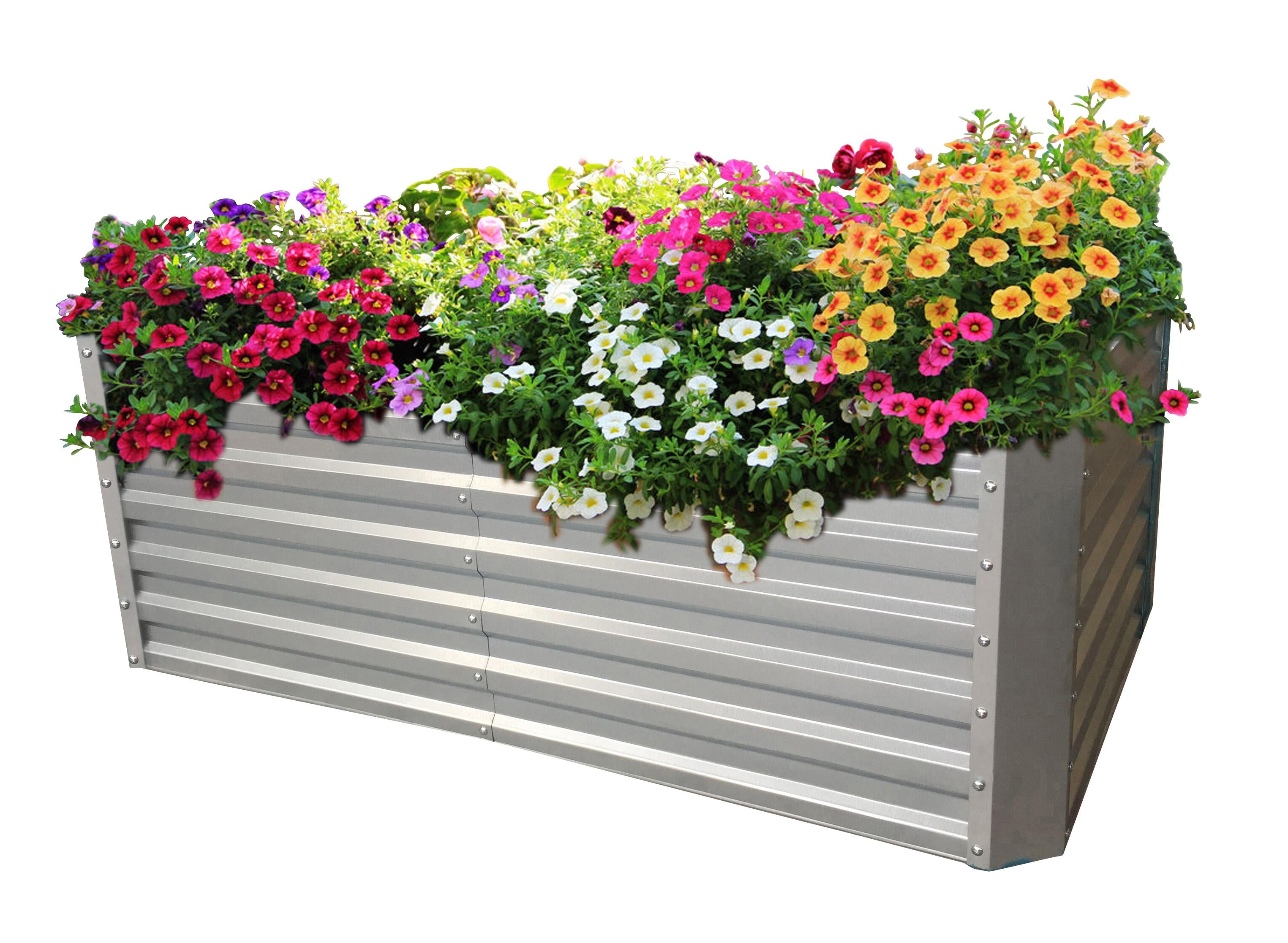 Lecho elevado de chapa galvanizada con tapa - Dimensiones sin tapa: 184 x 60 x 90 cm (L x A x P, dimensiones de plantación)