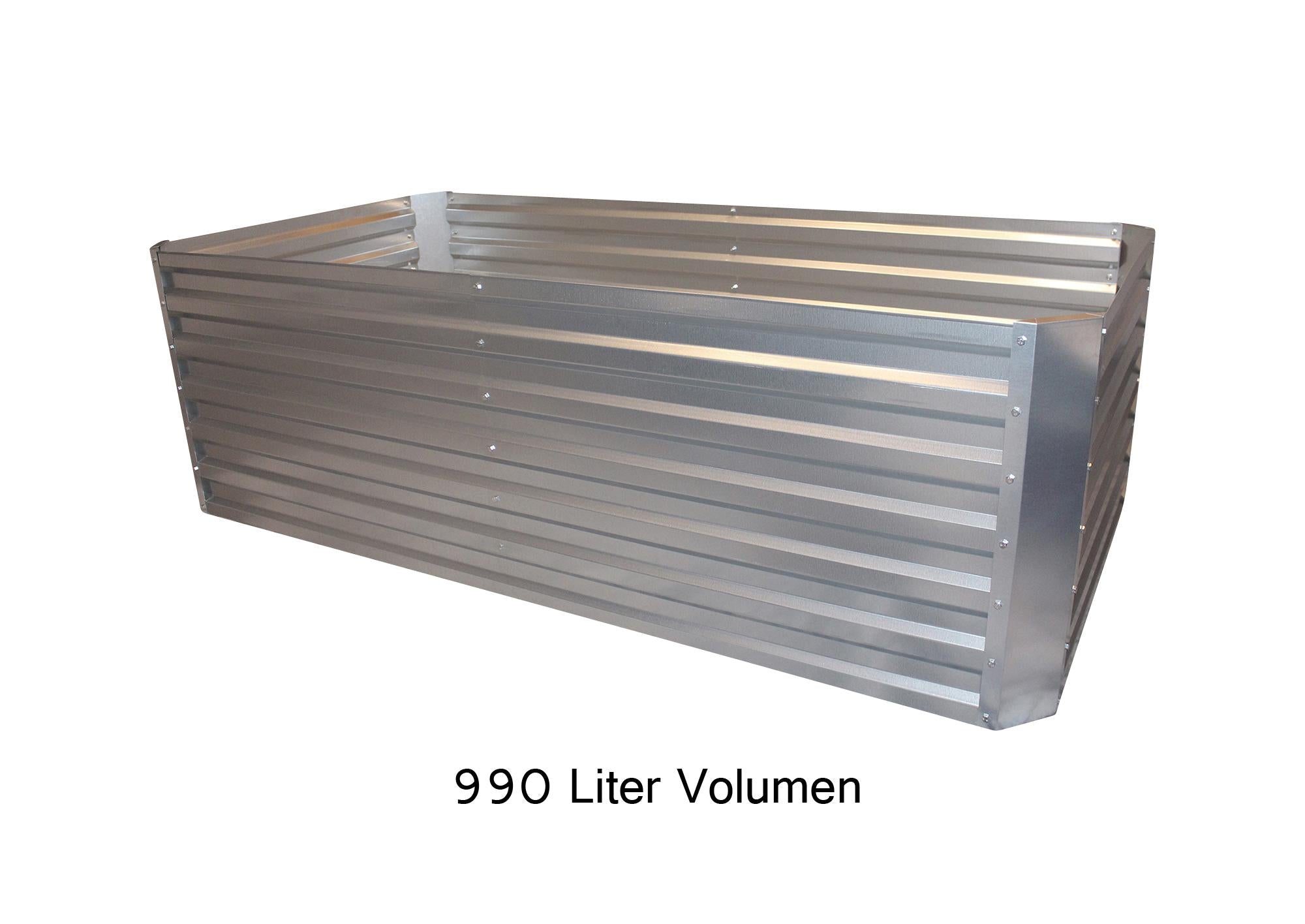 Lecho elevado de chapa galvanizada con tapa - Dimensiones sin tapa: 184 x 60 x 90 cm (L x A x P, dimensiones de plantación)