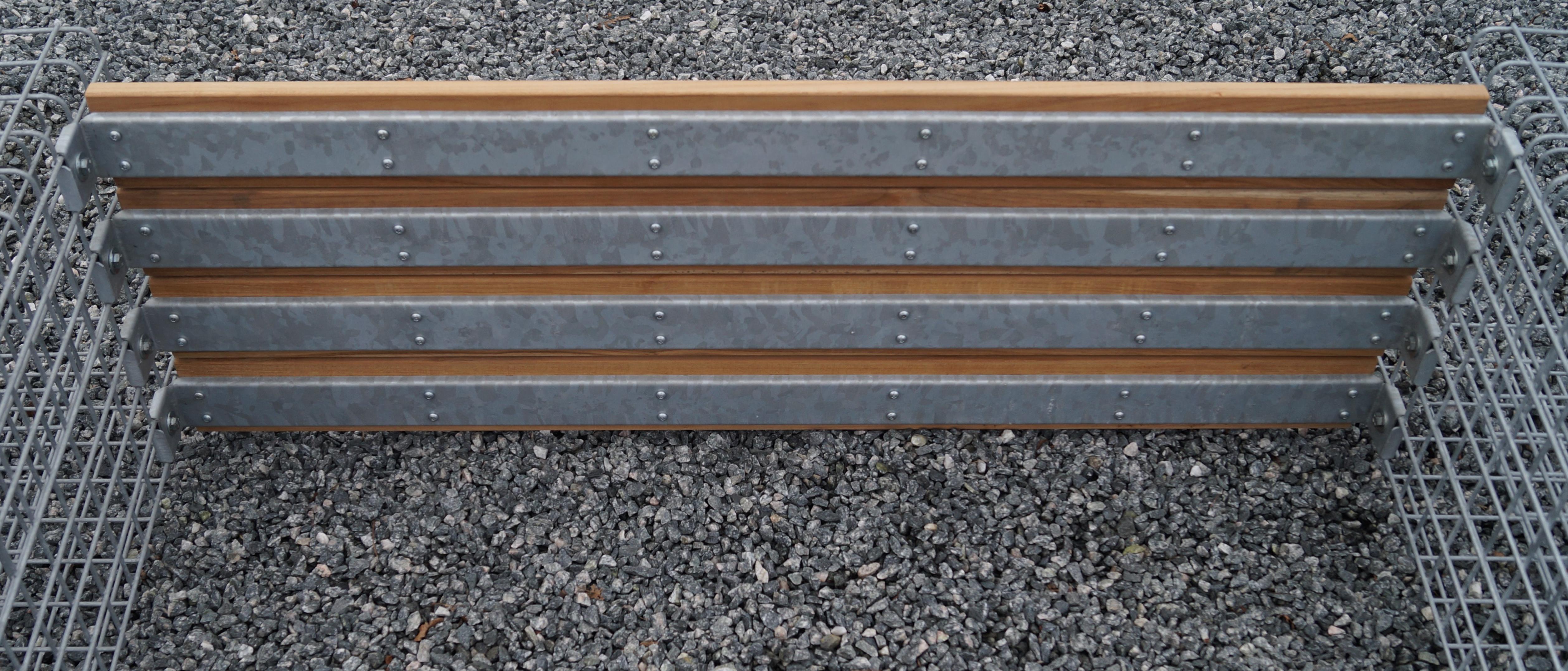 Garden bench with 2 gabions - Cumaru wood, 200 cm long x 60 cm high x 37 cm deep, galvanized, MW 5 x 5 cm