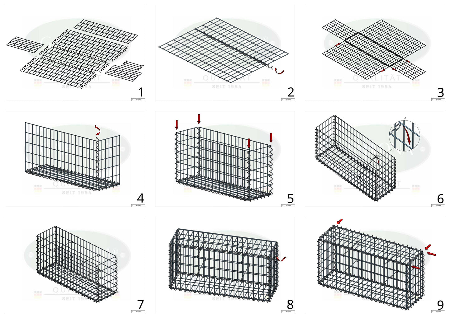 Lot de 2 gabions 100 cm x 100 cm x 30 cm (L x H x P), mailles 5 x 10 cm, spirale