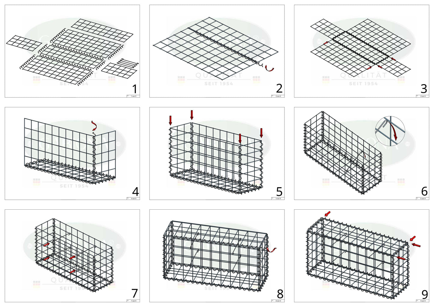 Set di 2 gabbioni 100 cm x 100 cm x 50 cm (L x H x P), maglia 10 x 10 cm, spirale