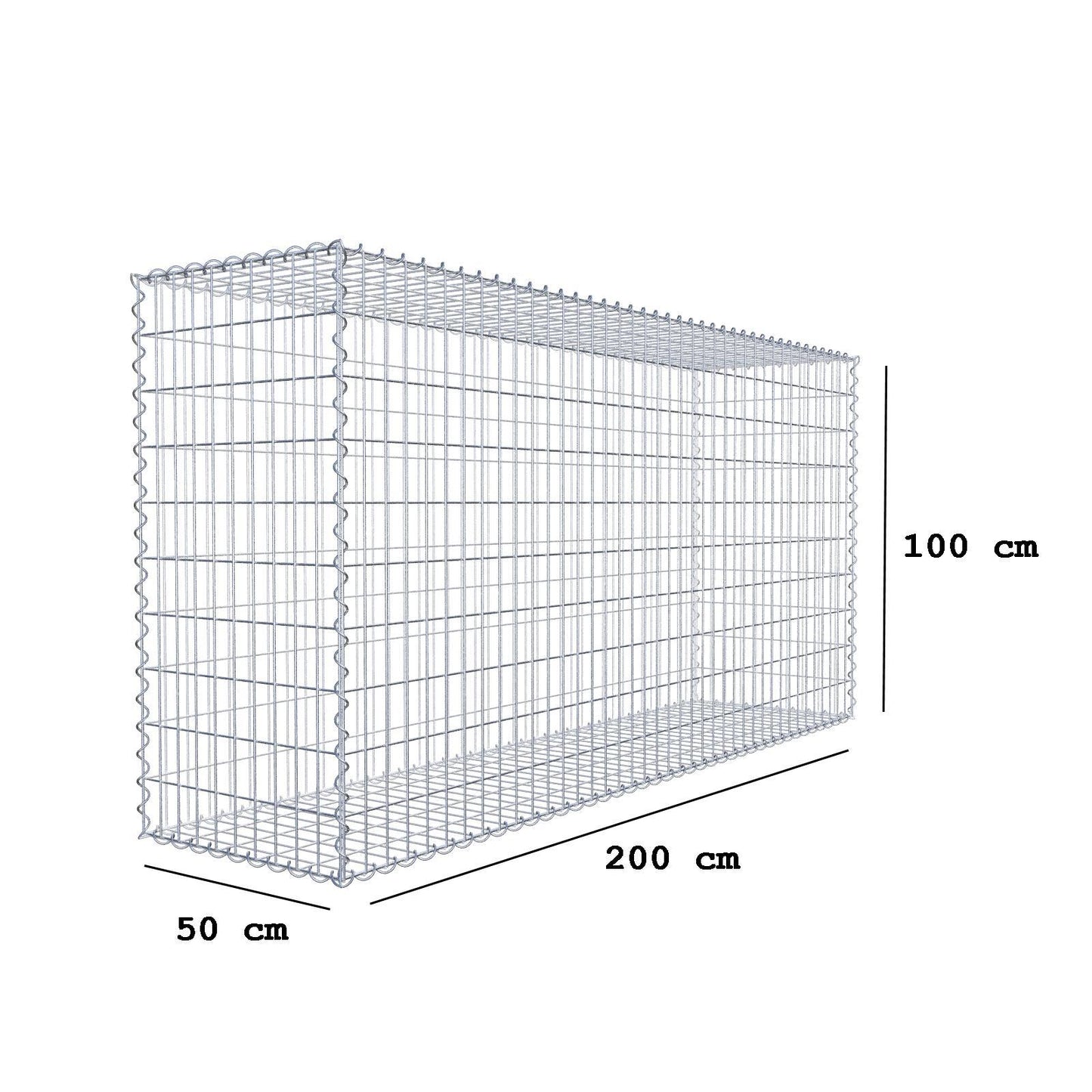Gabbione 200 cm x 100 cm x 50 cm (L x H x P), maglia 5 cm x 10 cm, spirale