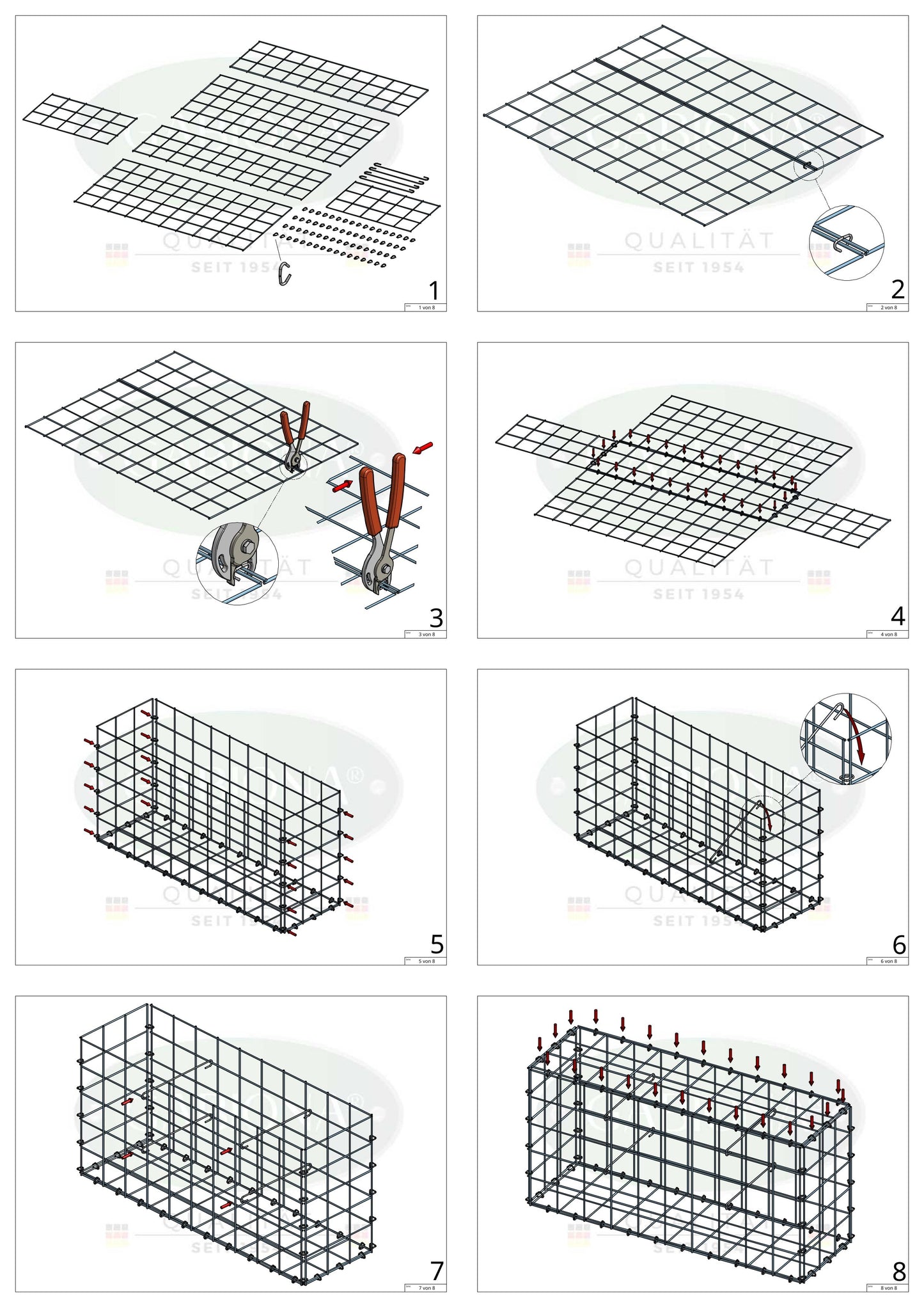 Gabion 50 cm x 50 cm x 30 cm (L x H x P), mailles 10 cm x 10 cm, anneau en C