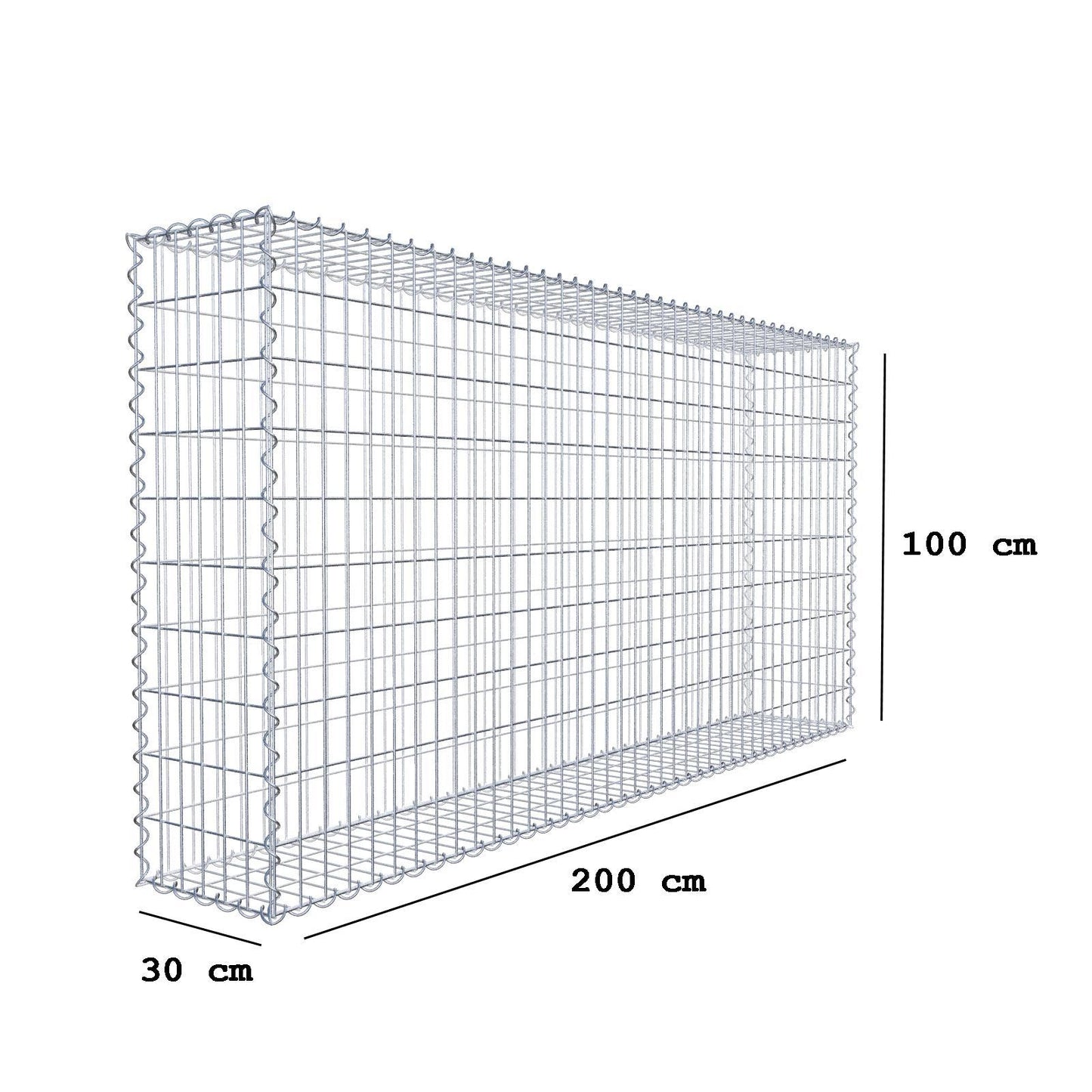 Gabione 200 cm x 100 cm x 30 cm (L x H x T), Maschenweite 5 cm x 10 cm, Spirale