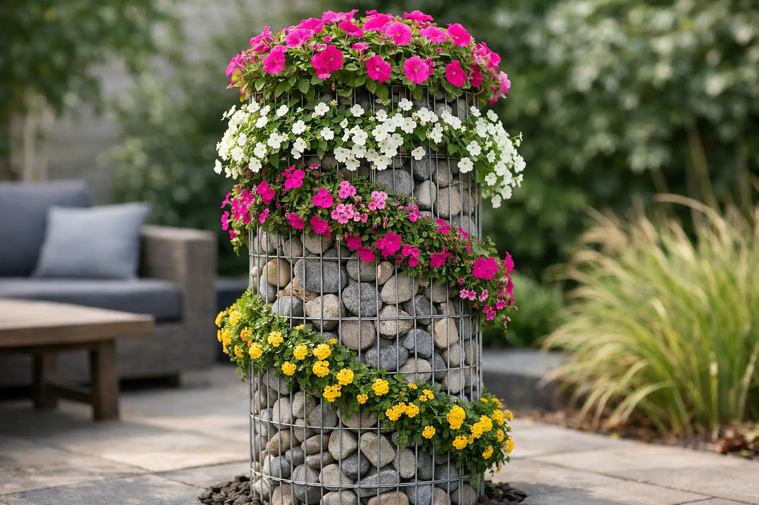 Colonne de fleurs en gabion bien conçue
