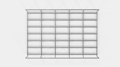 Lunghezza canalina 29 cm, profondità 5 cm, dimensione maglia 5 x 10 cm