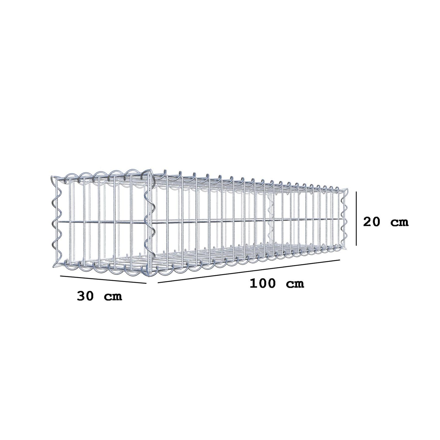 Gabbione 100 cm x 20 cm x 30 cm (L x H x P), maglia 5 cm x 10 cm, spirale