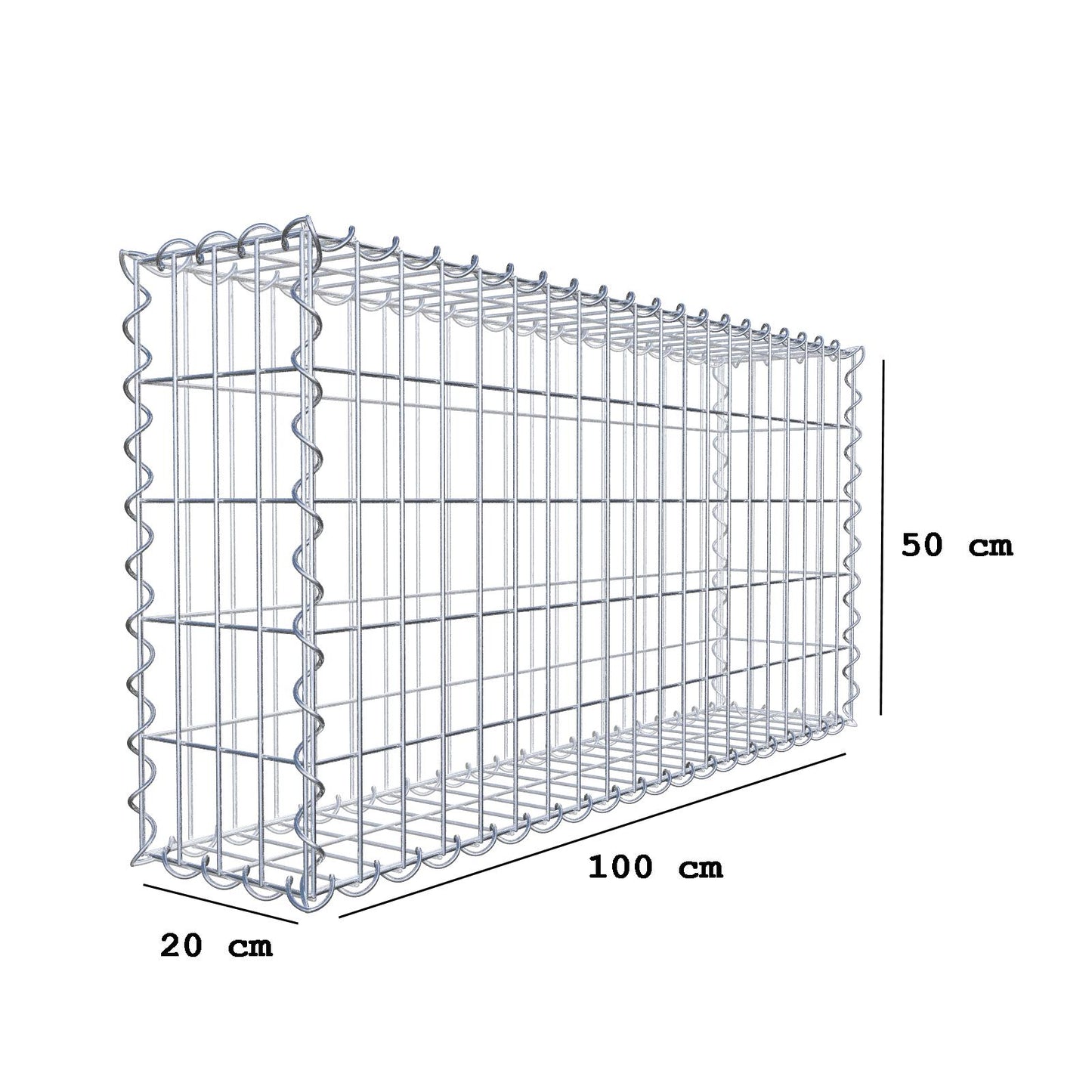 Gabion 100 cm x 50 cm x 20 cm (L x H x D), mesh size 5 cm x 10 cm, spiral