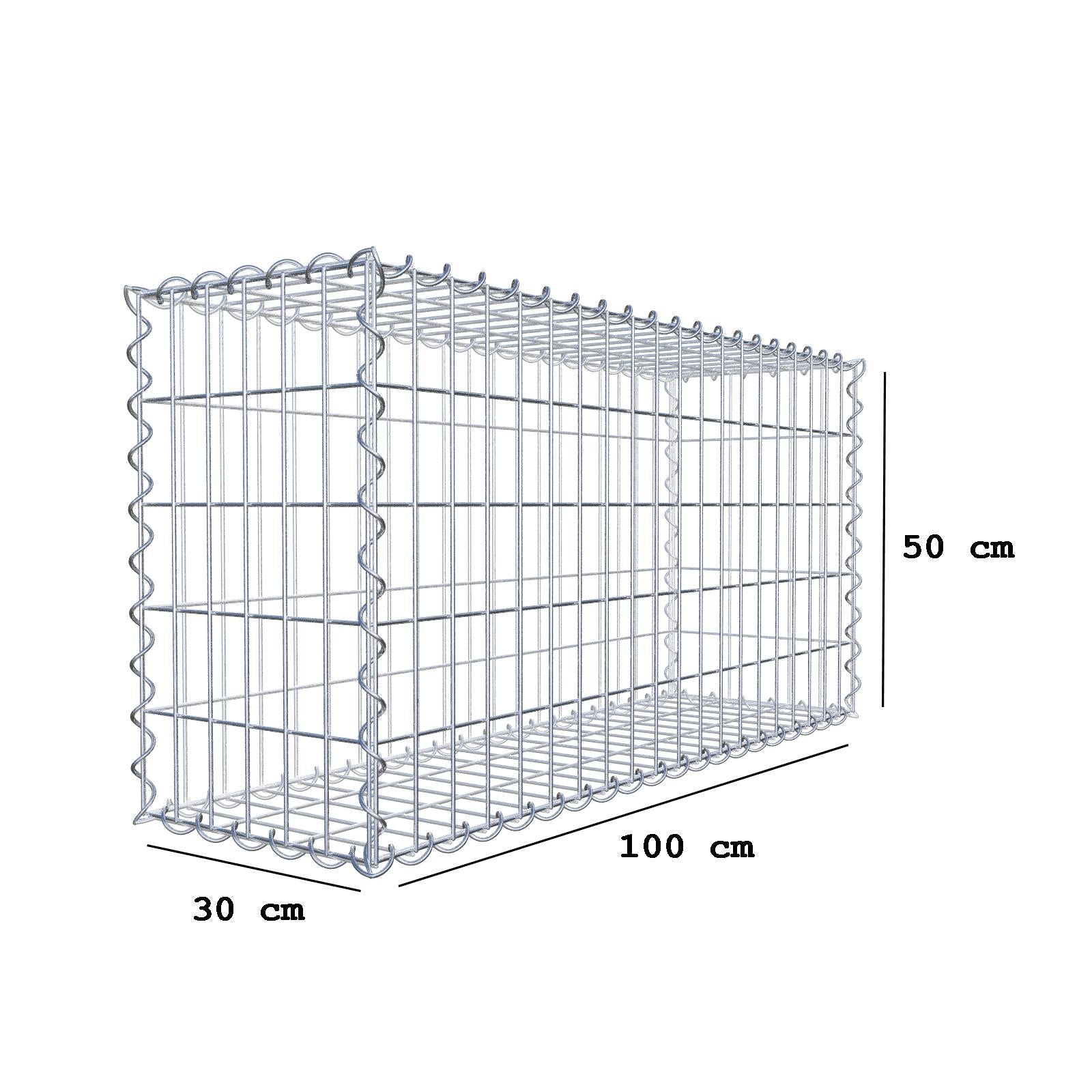 Gabbione 100 cm x 50 cm x 30 cm (L x H x P), maglia 5 cm x 10 cm, spirale