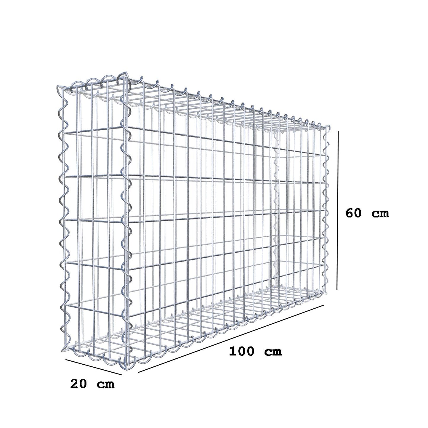Gabion 100 cm x 60 cm x 20 cm (L x H x D), mesh size 5 cm x 10 cm, spiral