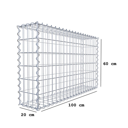Gabion 100 cm x 60 cm x 20 cm (L x H x P), mailles 5 cm x 10 cm, spirale
