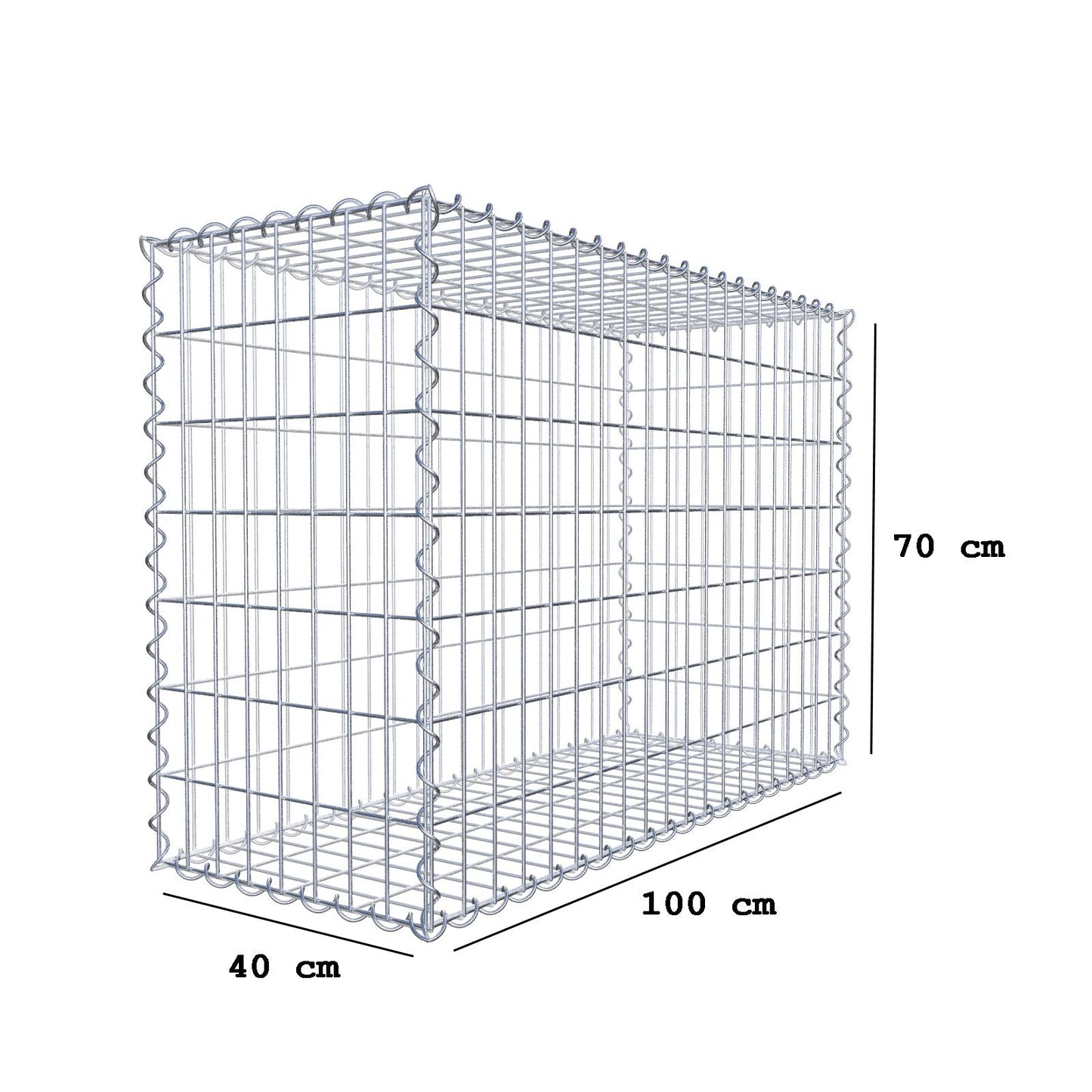 Gabion 100 cm x 70 cm x 40 cm (L x H x D), maskestørrelse 5 cm x 10 cm, spiral