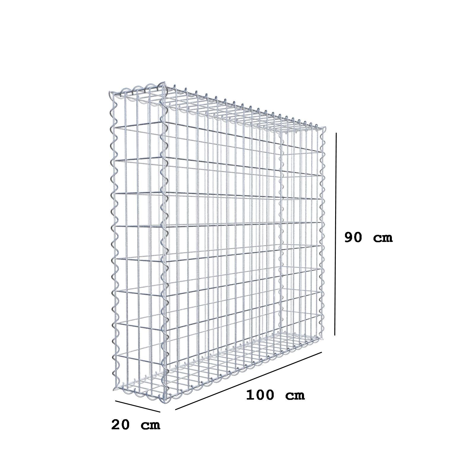 Schanskorf 100 cm x 90 cm x 20 cm (L x H x D), maaswijdte 5 cm x 10 cm, spiraalvormig