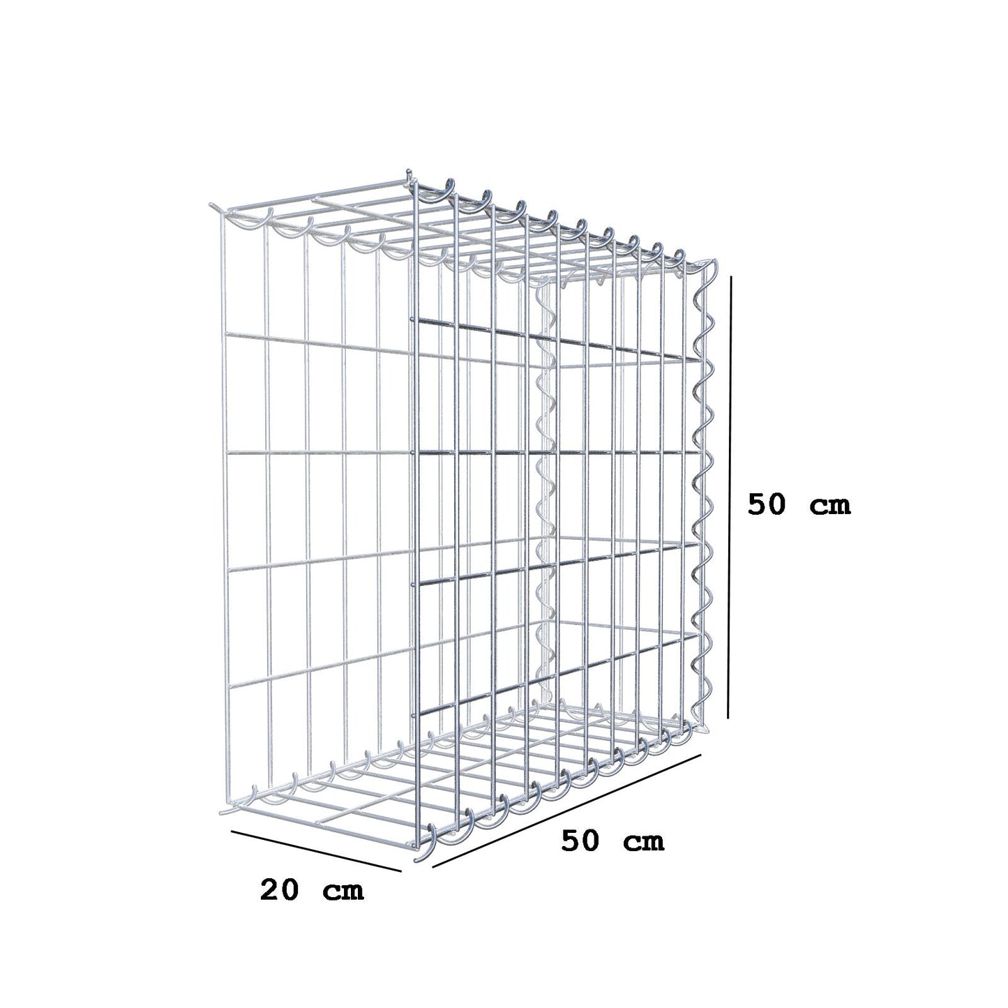 Aangegroeide schanskorf type 2 50 cm x 50 cm x 20 cm (L x H x D), maaswijdte 5 cm x 10 cm, spiraal