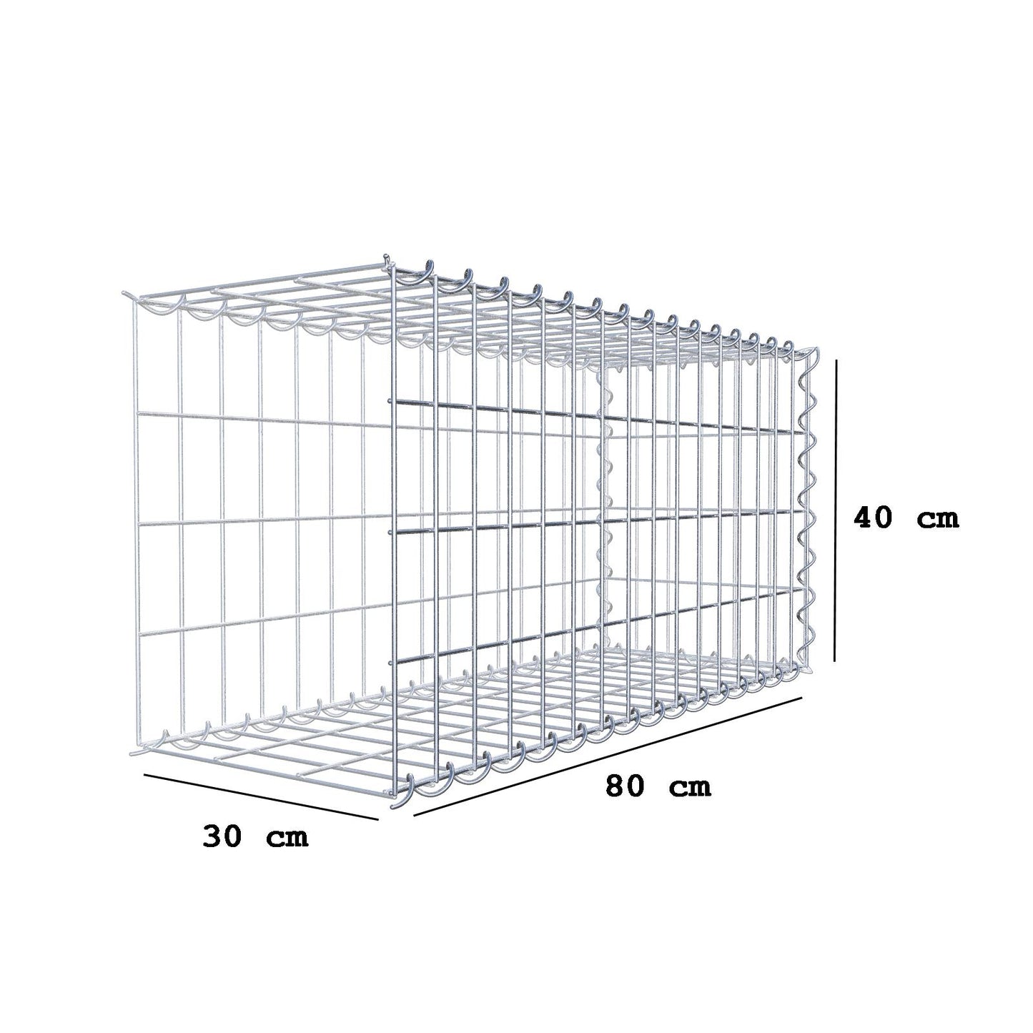 Gabion rapporté type 2 80 cm x 40 cm x 30 cm (L x H x P), mailles 5 cm x 10 cm, spirale