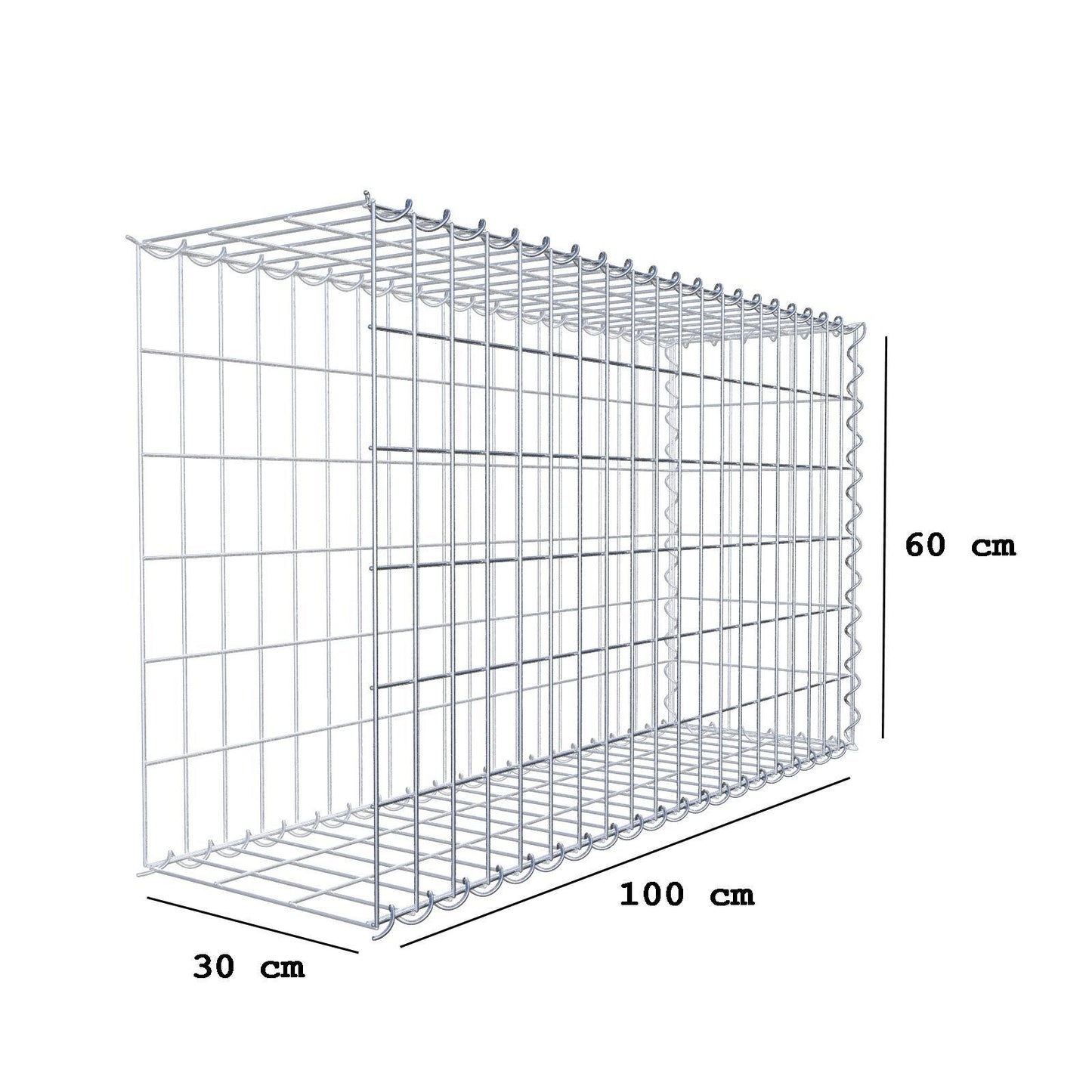 Opvokset gabion type 2 100 cm x 60 cm x 30 cm (L x H x D), maskestørrelse 5 cm x 10 cm, spiral