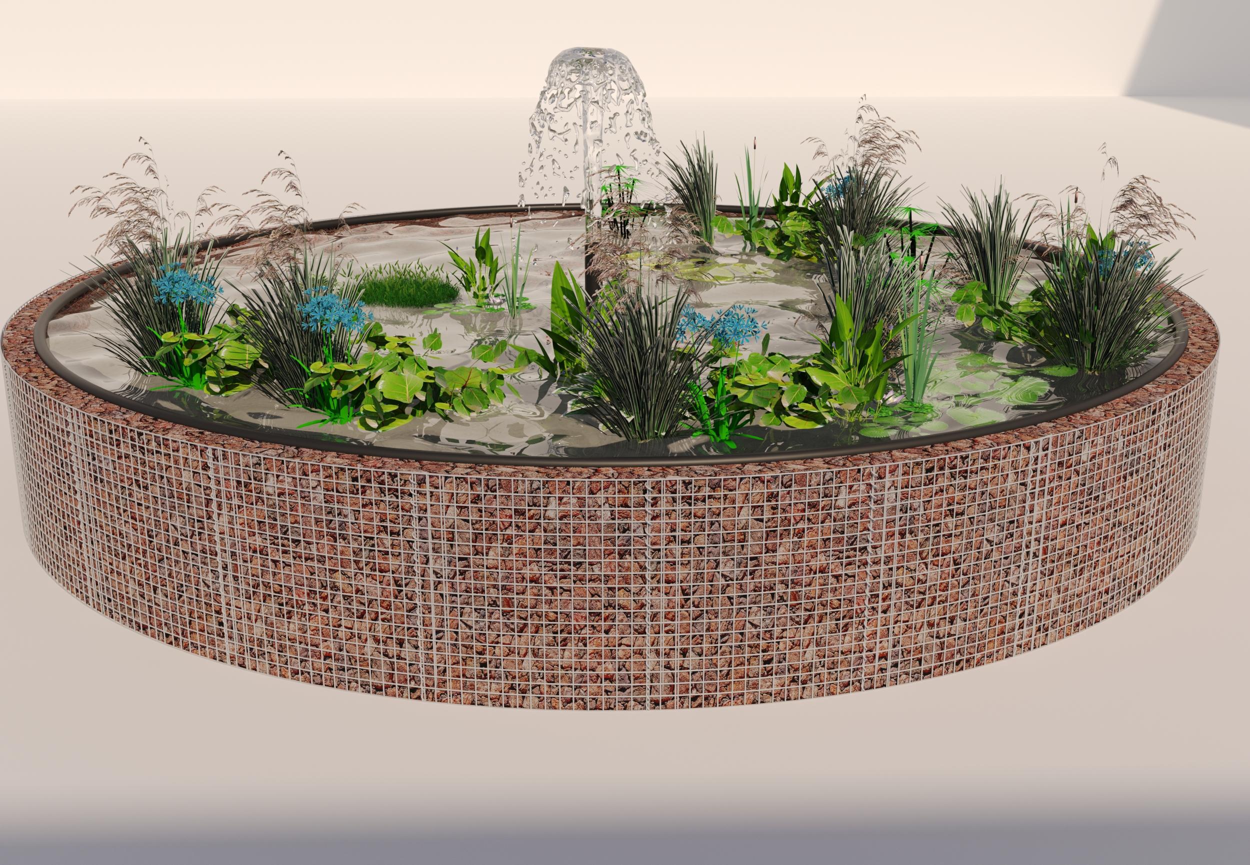 Gabionen Hochteich rund, Außendurchmesser 292 cm, Höhe 80 cm, Maschenweite 5 x 5 cm, Wandstärke 15 cm