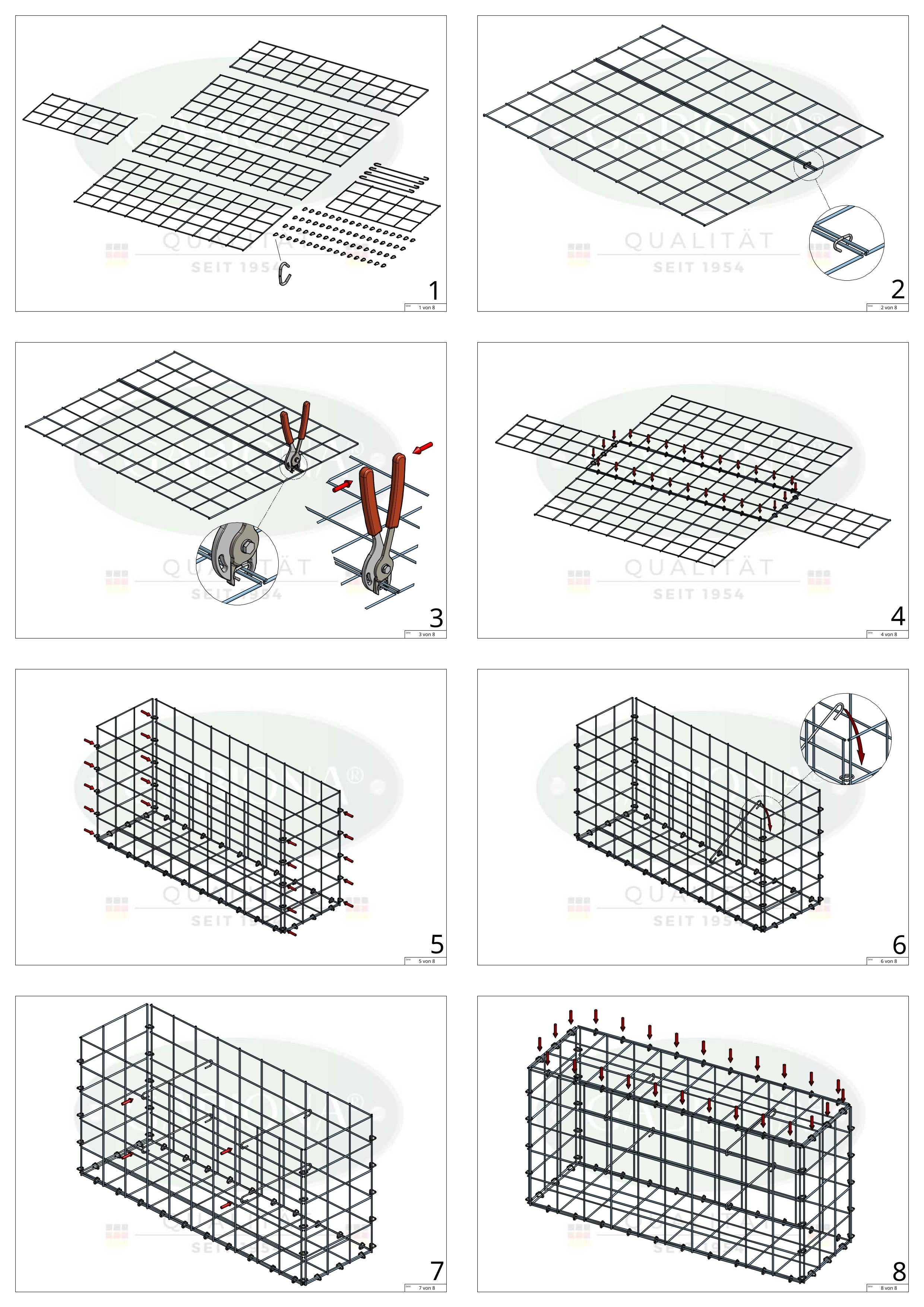 Gabion 100 cm x 20 cm x 30 cm (L x H x D), maskestørrelse 10 cm x 10 cm, C-ring