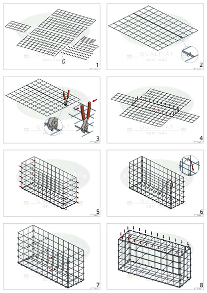 Gabion 100 cm x 100 cm x 20 cm (L x H x P), mailles 10 cm x 10 cm, anneau en C