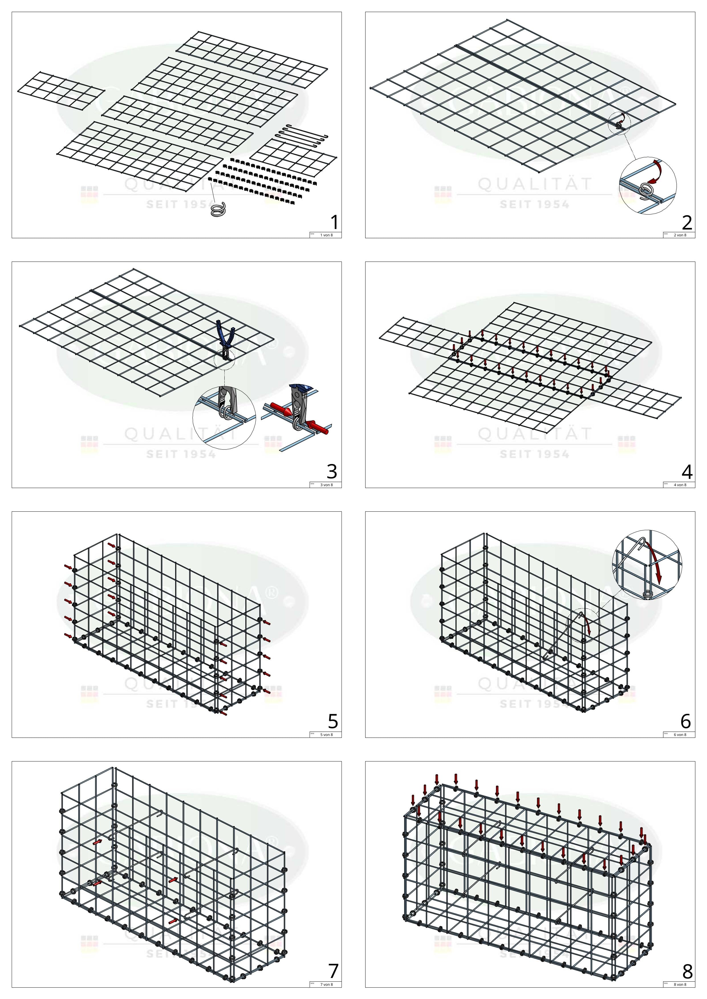 Gabion 100 cm x 80 cm x 40 cm (L x H x D), mesh size 10 x 10 cm, spiral ring